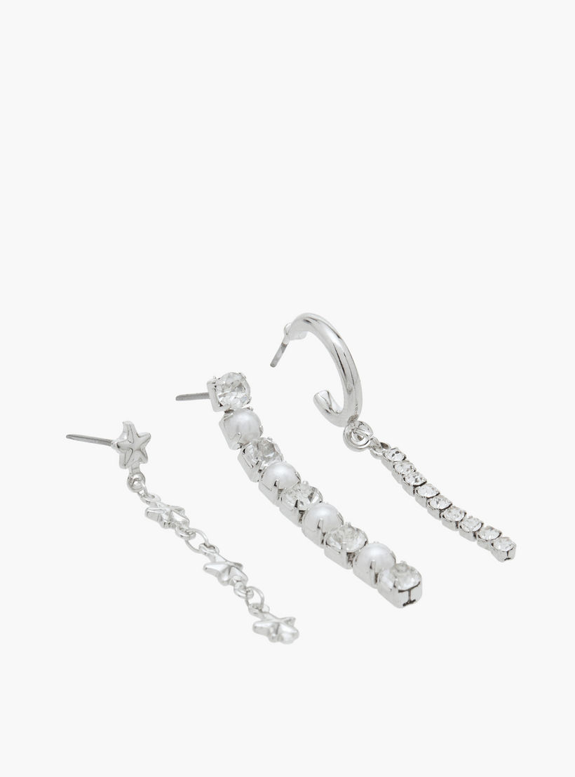 طقم أقراط متدلية بمكبس إغلاق خلفي 3 أزواج مزيّنة بالأحجار من فلورا بيلا-women-watchesandjewellery-jewellery-earrings-image-2