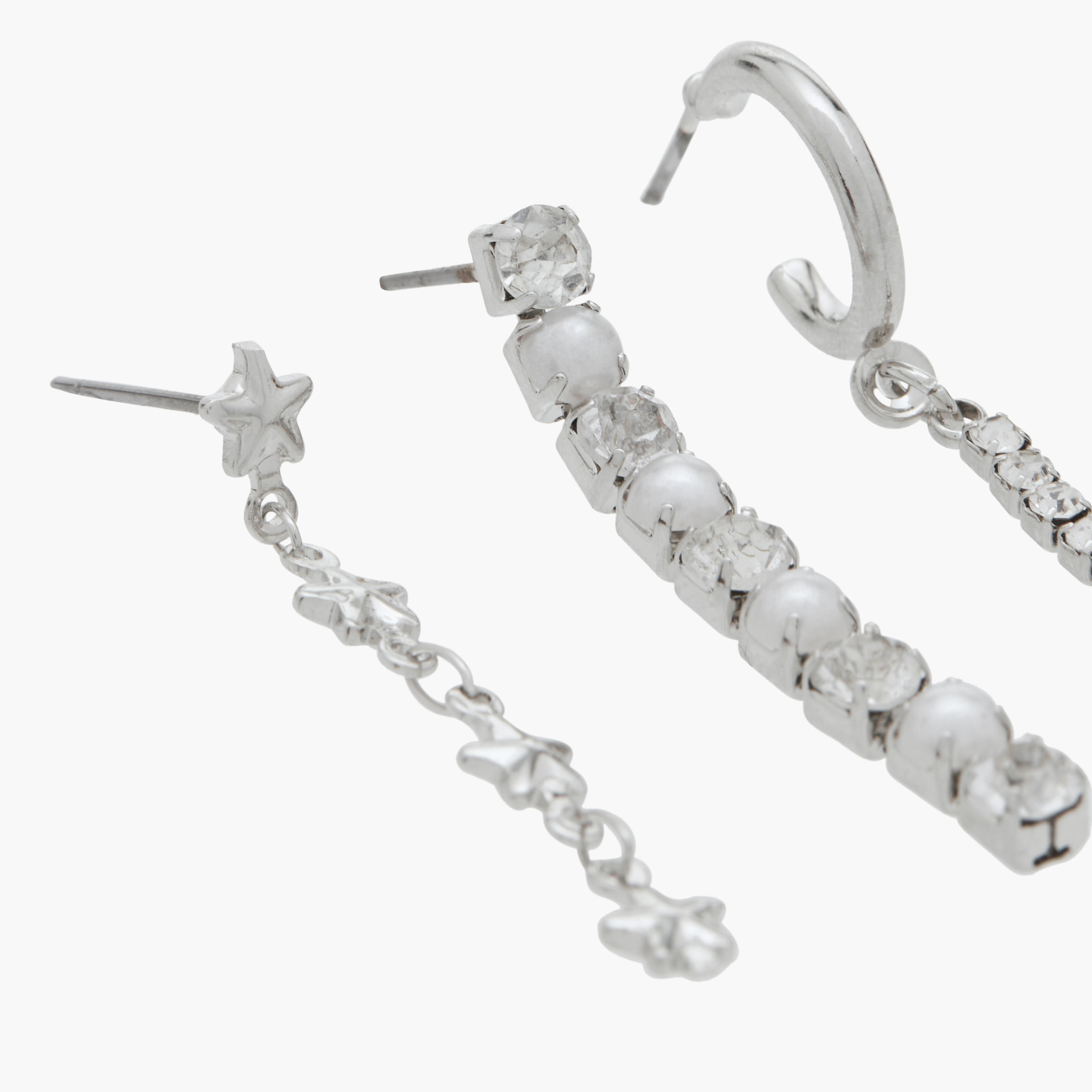 طقم أقراط متدلية بمكبس إغلاق خلفي 3 أزواج مزيّنة بالأحجار من فلورا بيلا-women-watchesandjewellery-jewellery-earrings-image-3