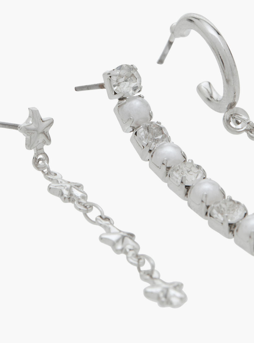 طقم أقراط متدلية بمكبس إغلاق خلفي 3 أزواج مزيّنة بالأحجار من فلورا بيلا-women-watchesandjewellery-jewellery-earrings-image-3