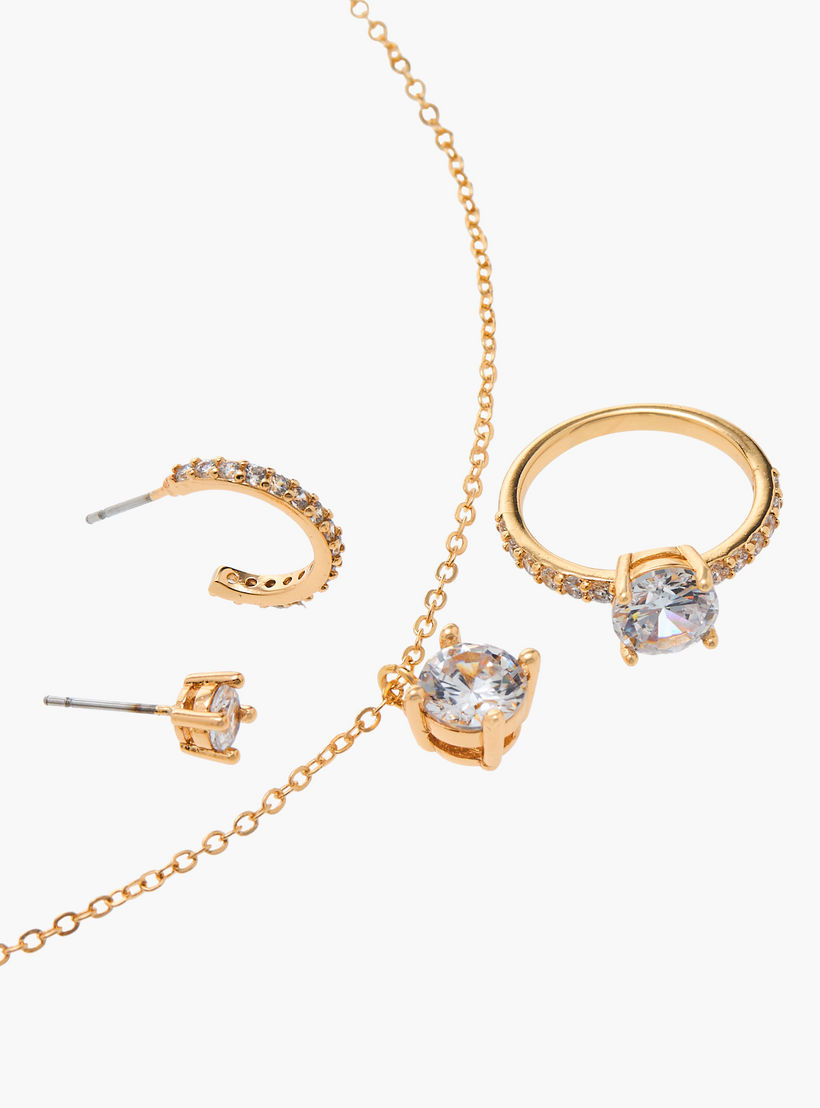 Flora Bella 4-Piece Studed Necklace with Earrings and Ring Set-women-watchesandjewellery-jewellery-jewellerysets-image-3