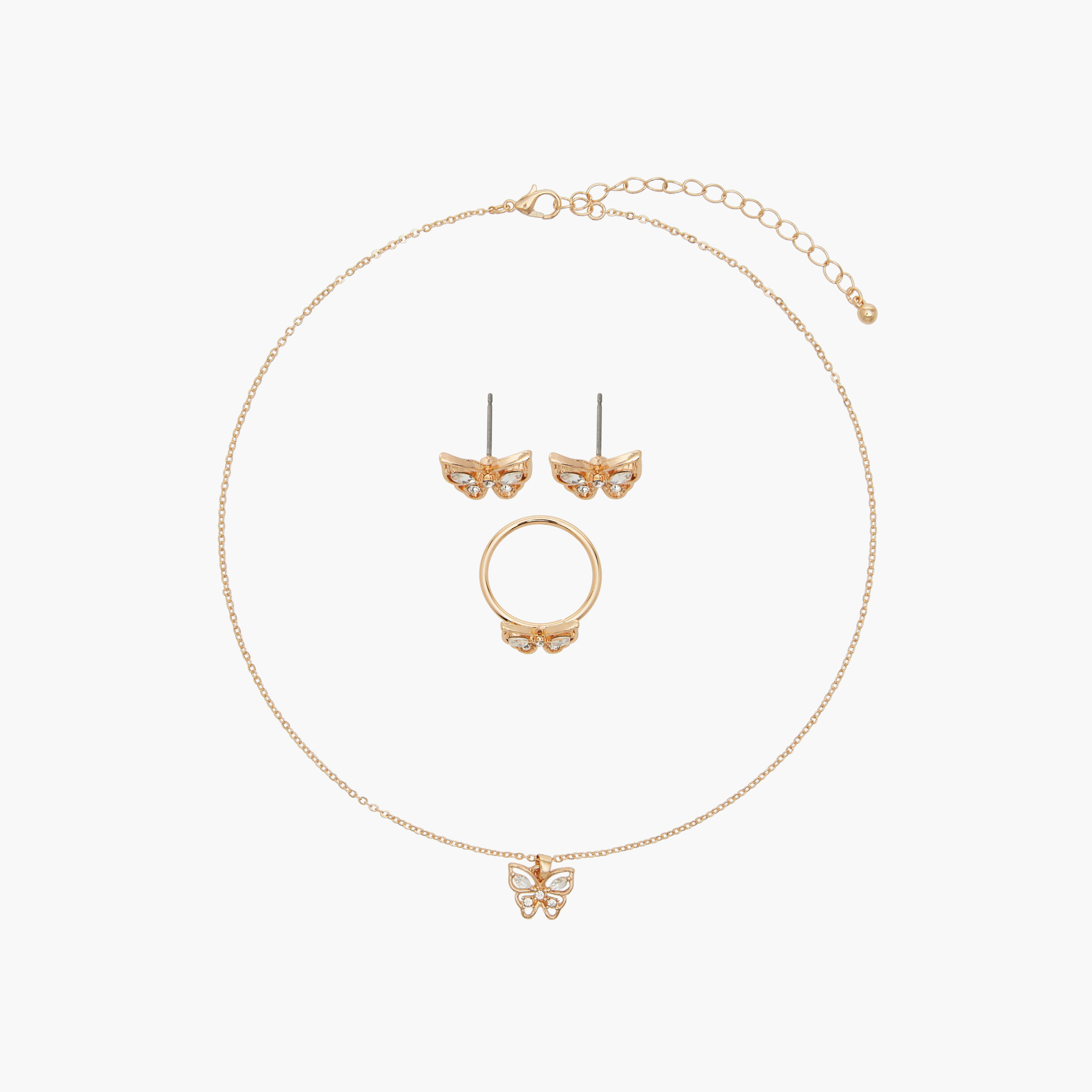 طقم قلادة بدلاية فراشة مع أقراط وخاتم من فلورا بيلا-women-watchesandjewellery-jewellery-jewellerysets-image-1