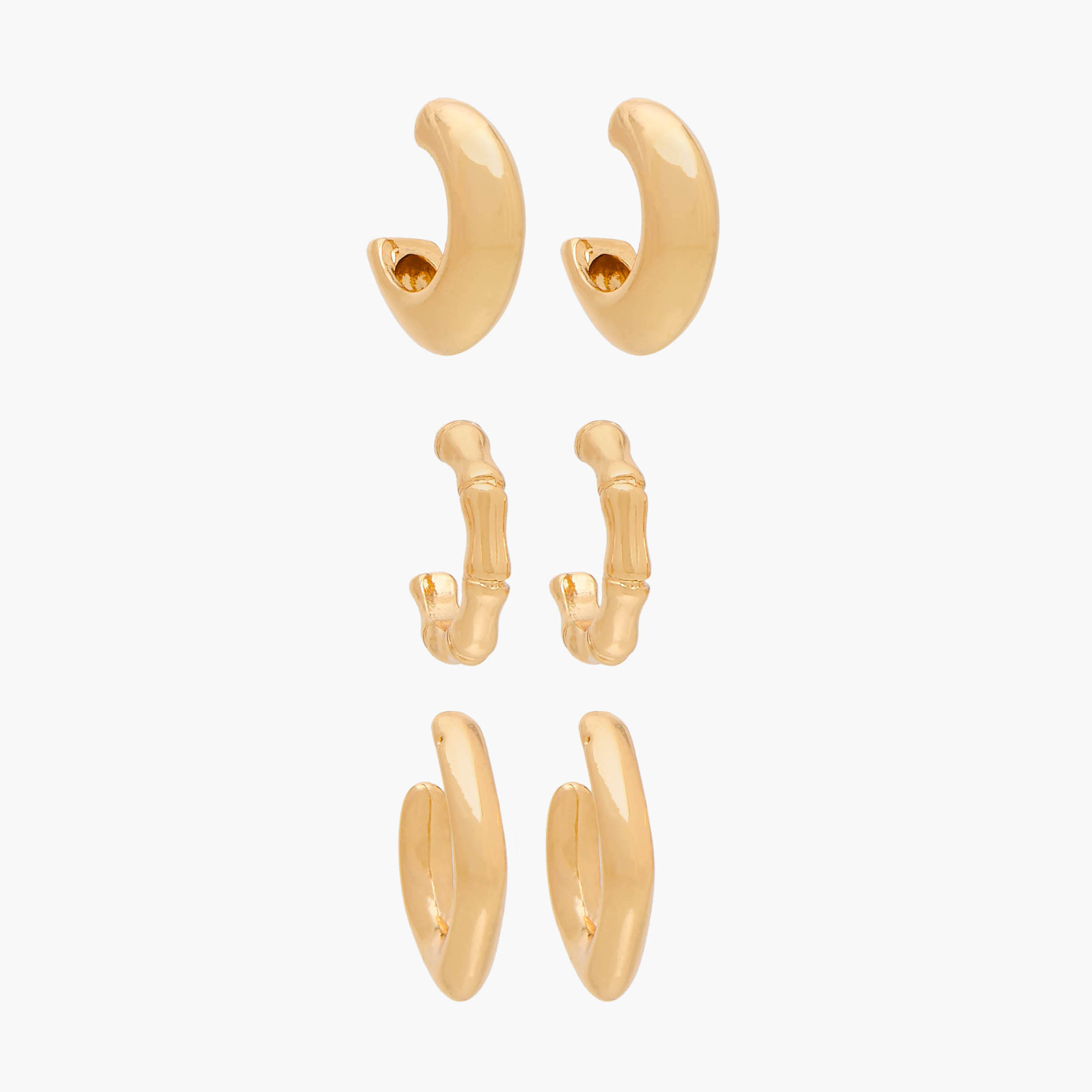 Flora Bella Metallic Earrings with Pushback Closure - Set of 3-women-watchesandjewellery-jewellery-earrings-image-1