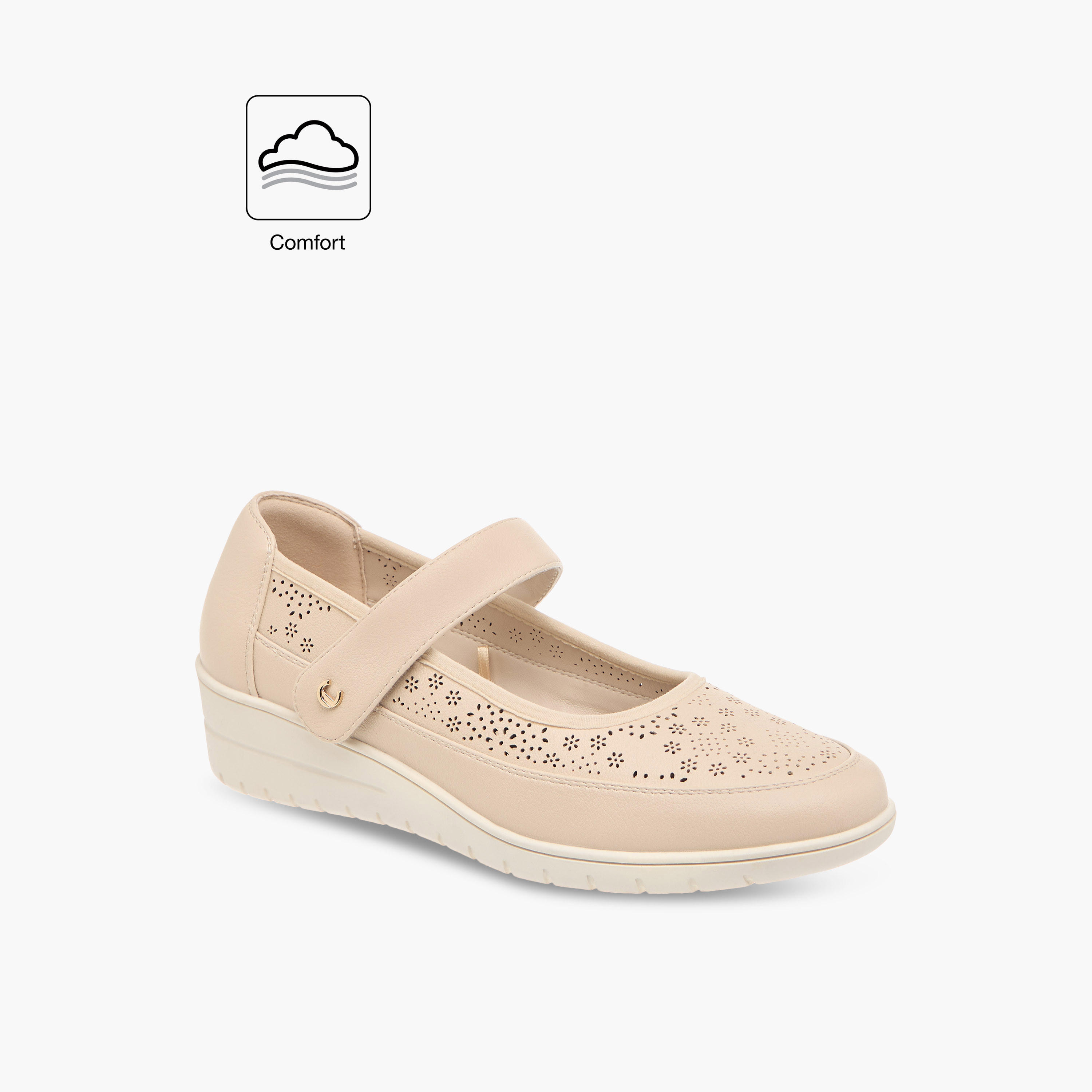 Le Confort Laser Cut Comfort Ballerina Shoes with Hook and Loop Closure-women-shoes-flats-ballerinas-image-2