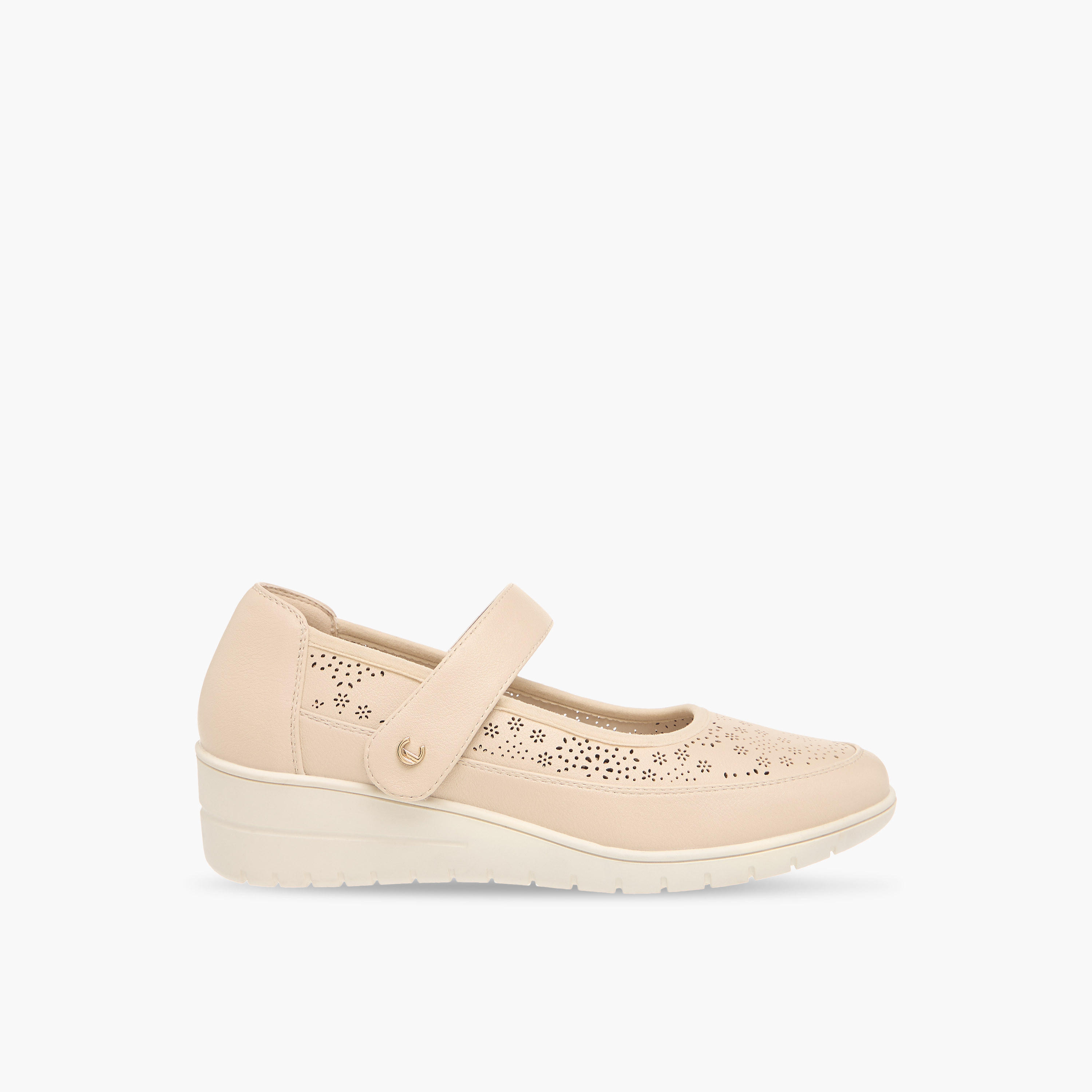 Le Confort Laser Cut Comfort Ballerina Shoes with Hook and Loop Closure-women-shoes-flats-ballerinas-image-3