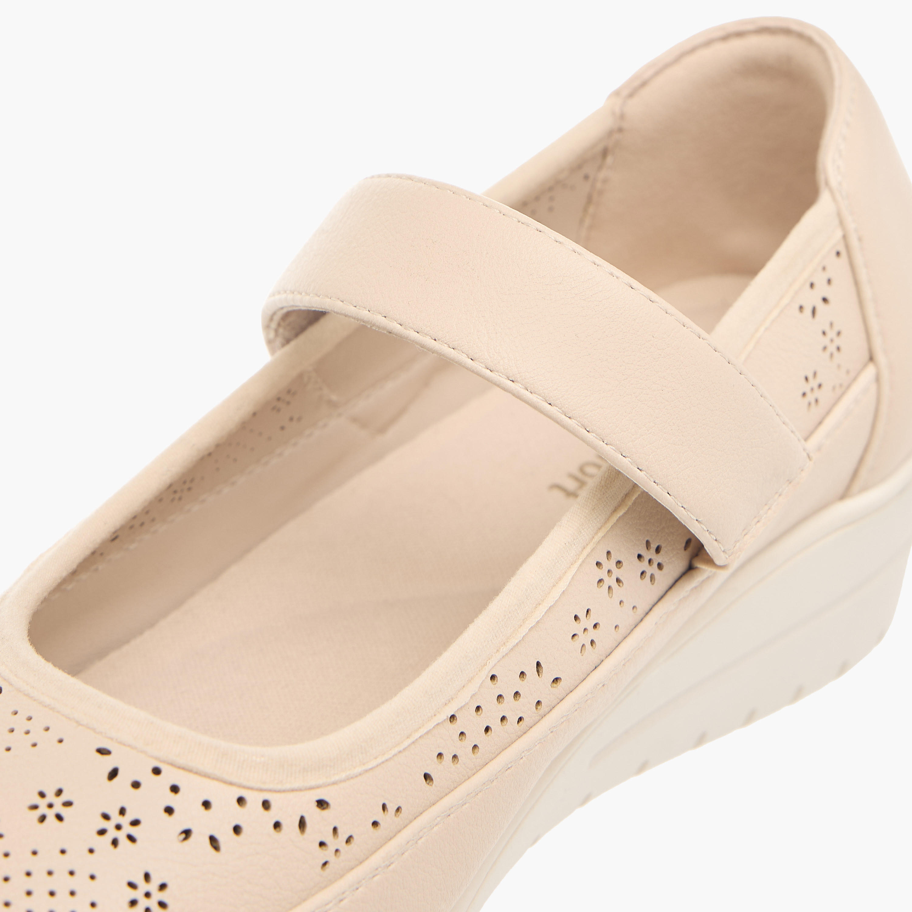 Le Confort Laser Cut Comfort Ballerina Shoes with Hook and Loop Closure-women-shoes-flats-ballerinas-image-4