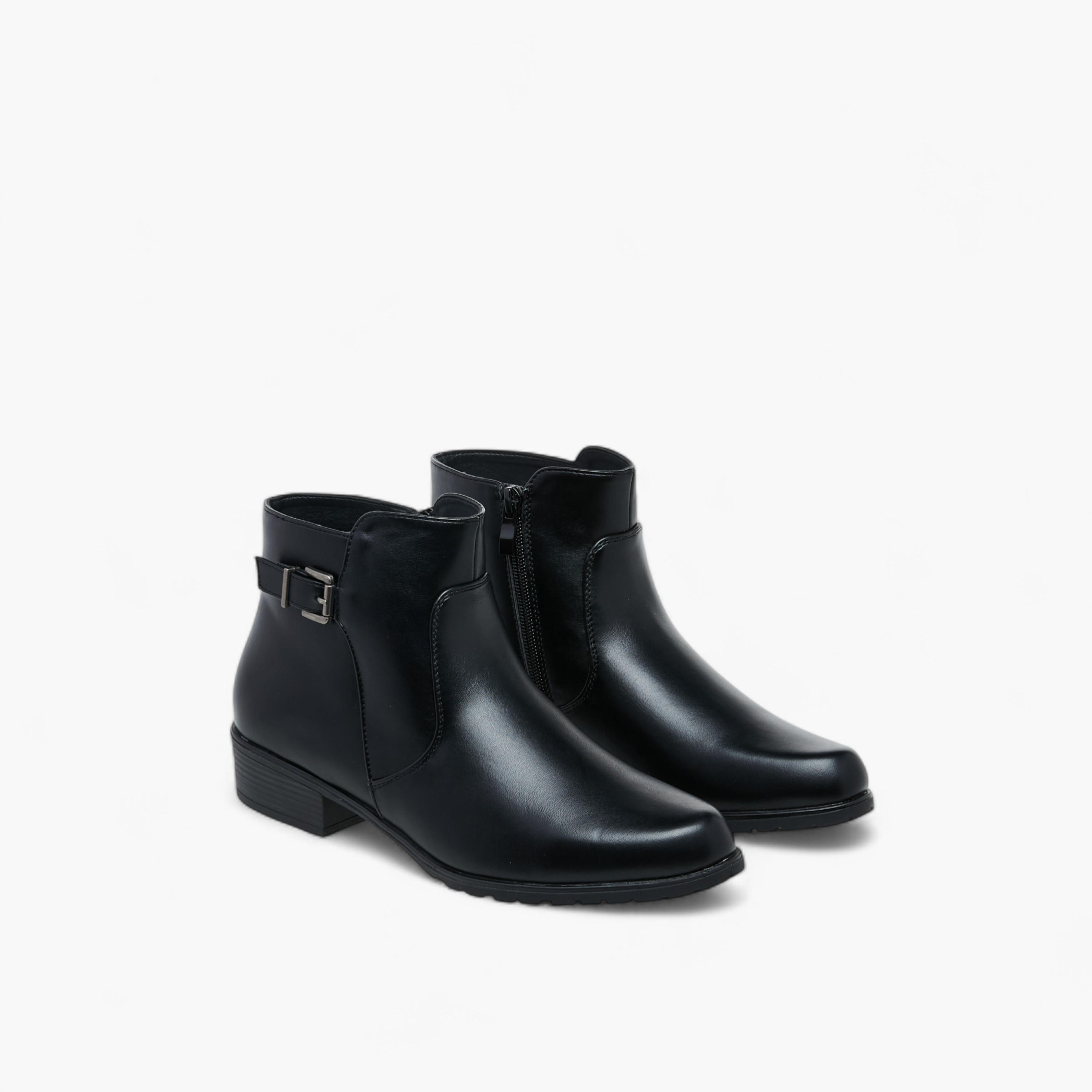 Celeste Women's Buckle Accent Block Heeled Ankle Boots with Zip Closure-women-shoes-boots-image-1