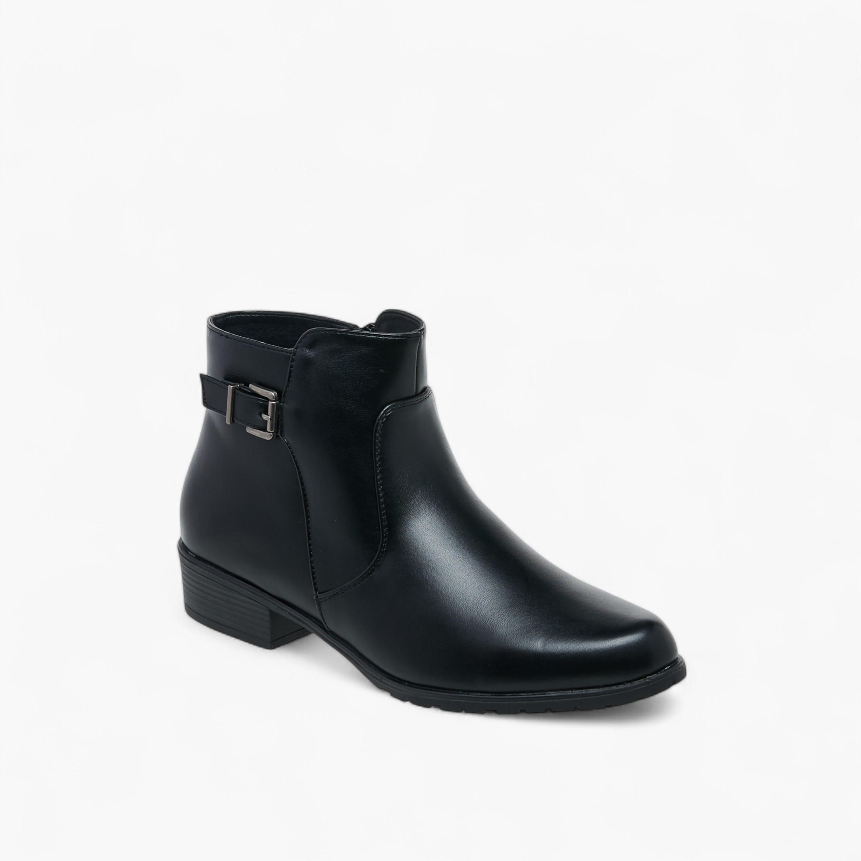 Celeste Women's Buckle Accent Block Heeled Ankle Boots with Zip Closure-women-shoes-boots-image-2