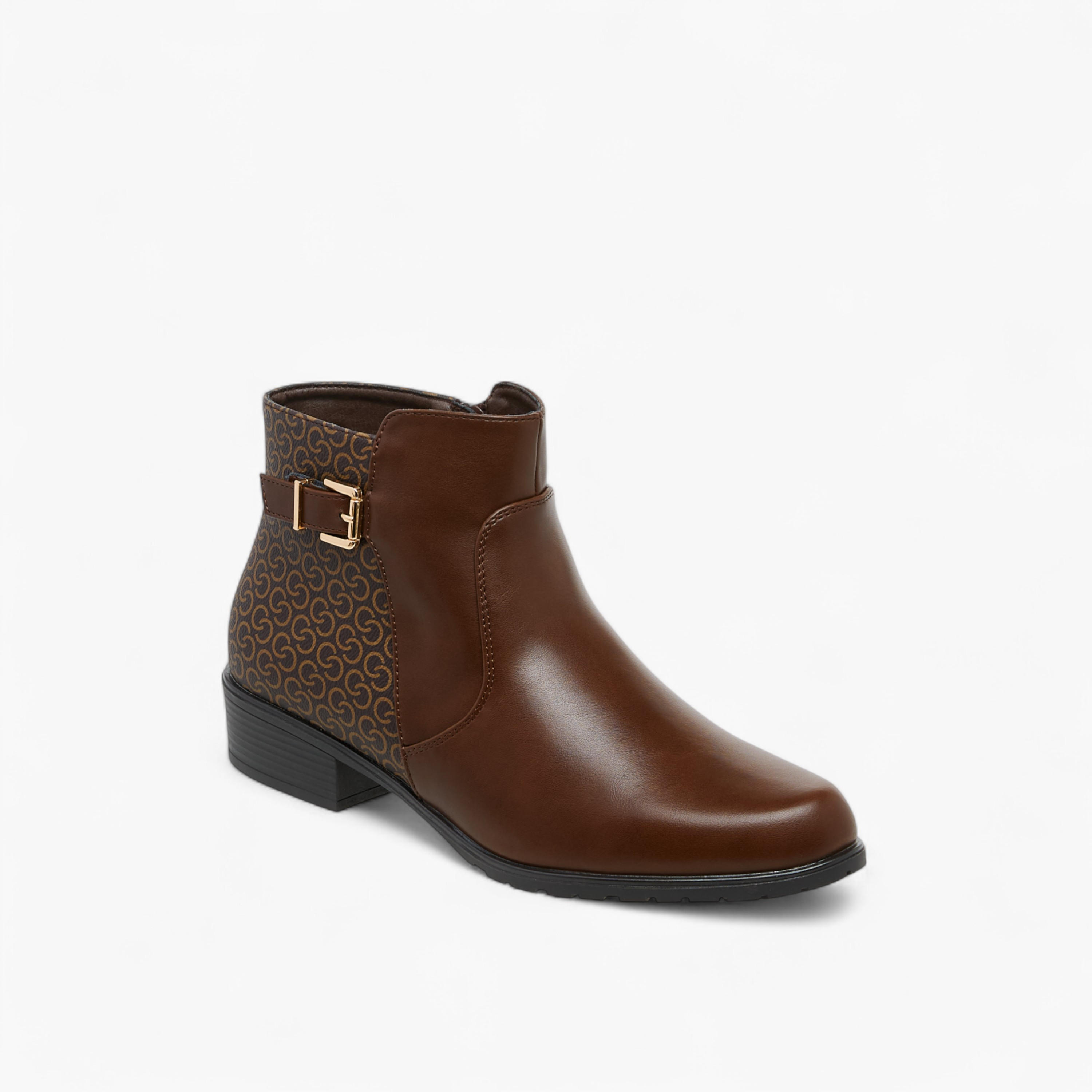 Celeste Women's Buckle Accent Block Heeled Ankle Boots with Zip Closure-women-shoes-boots-image-2