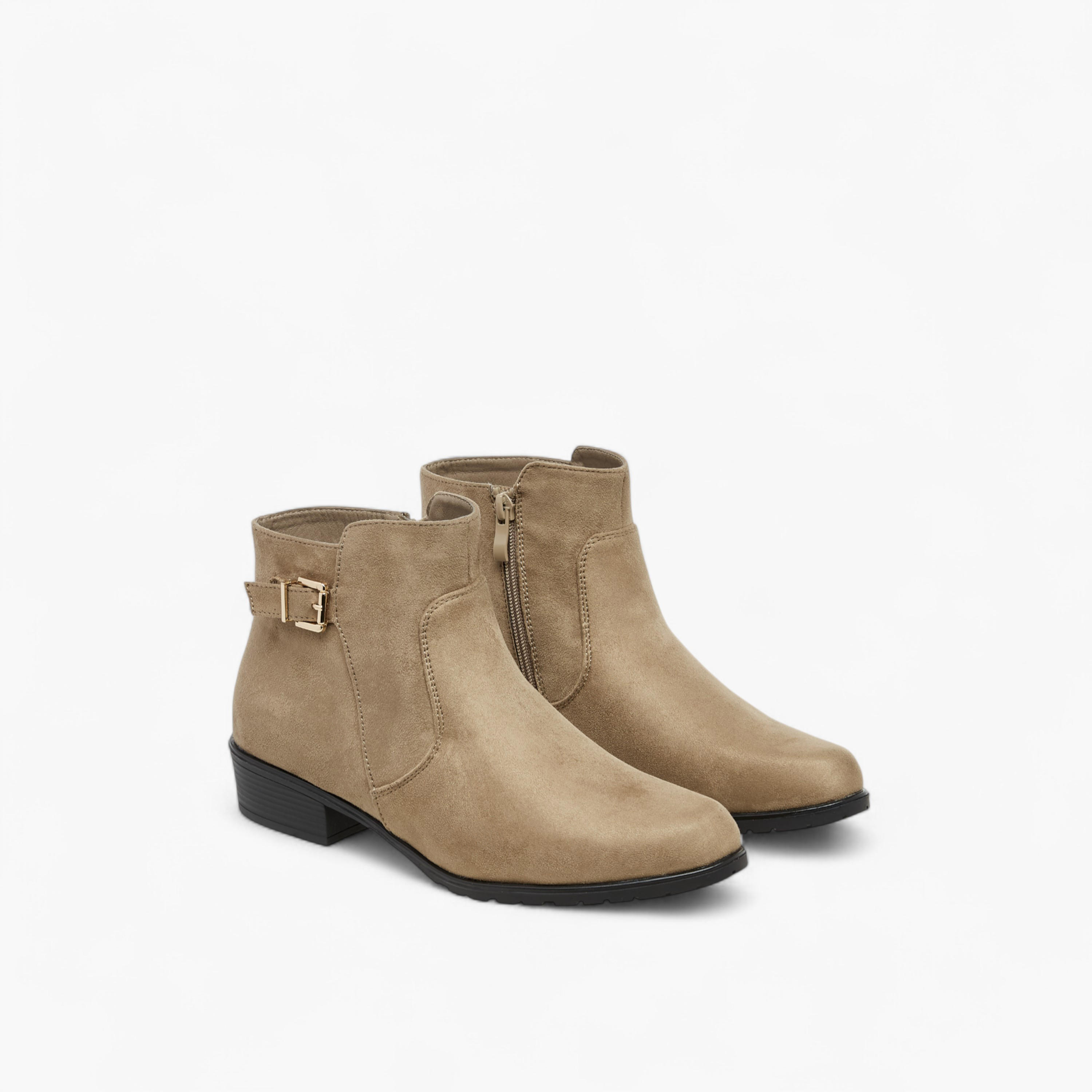 Celeste Women's Buckle Accent Block Heeled Ankle Boots with Zip Closure-women-shoes-boots-image-1