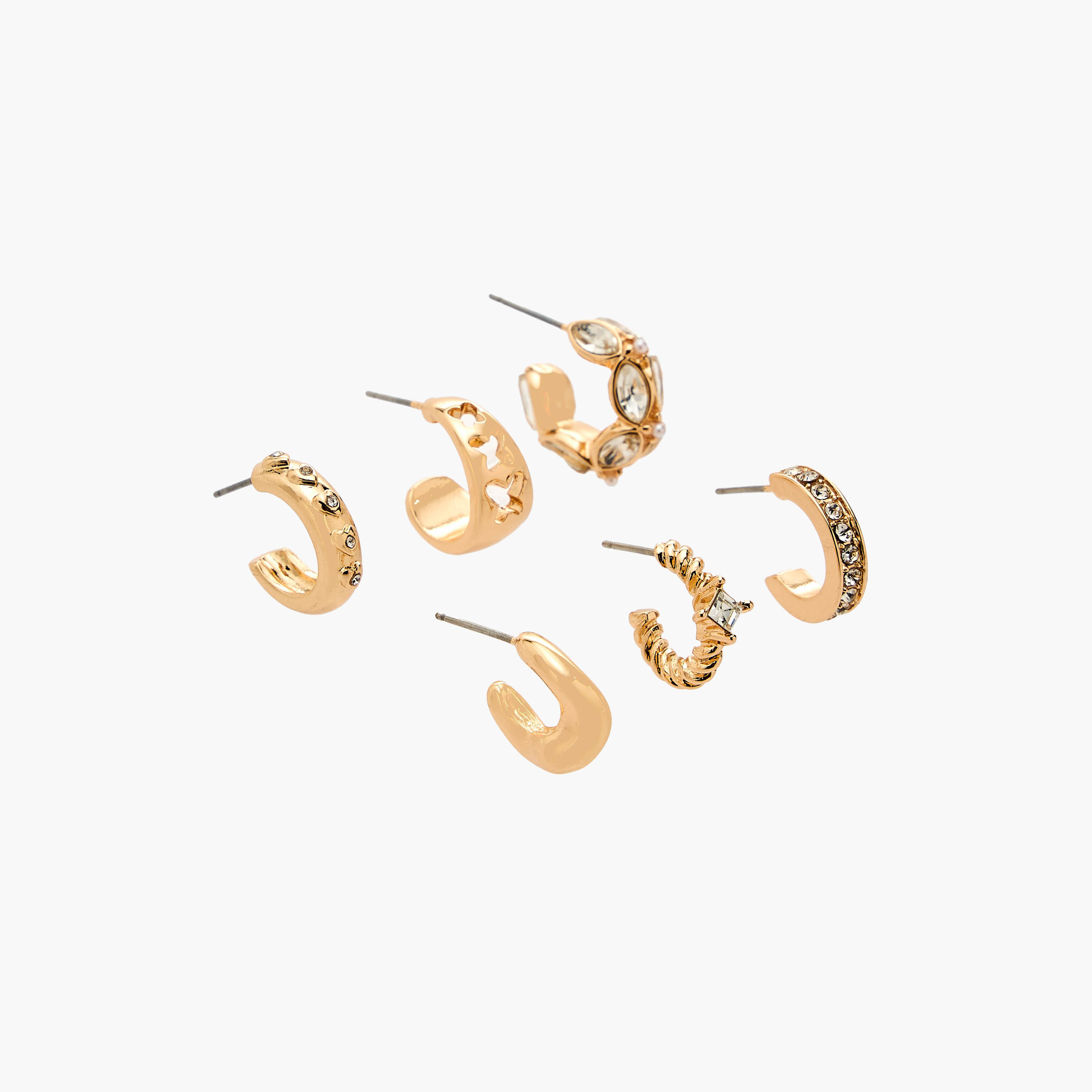 Flora Bella Pack of 6 Gold Tone Embellished Hoop Earrings with Pushback Closure-women-watchesandjewellery-jewellery-earrings-image-2