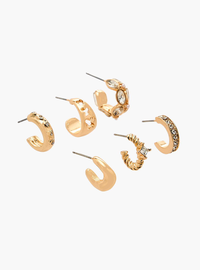 Flora Bella Pack of 6 Gold Tone Embellished Hoop Earrings with Pushback Closure-women-watchesandjewellery-jewellery-earrings-image-2