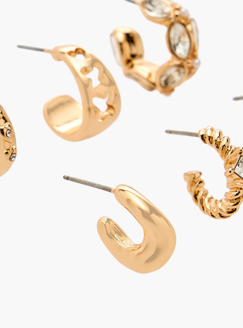 Flora Bella Pack of 6 Gold Tone Embellished Hoop Earrings with Pushback Closure-women-watchesandjewellery-jewellery-earrings-image-3