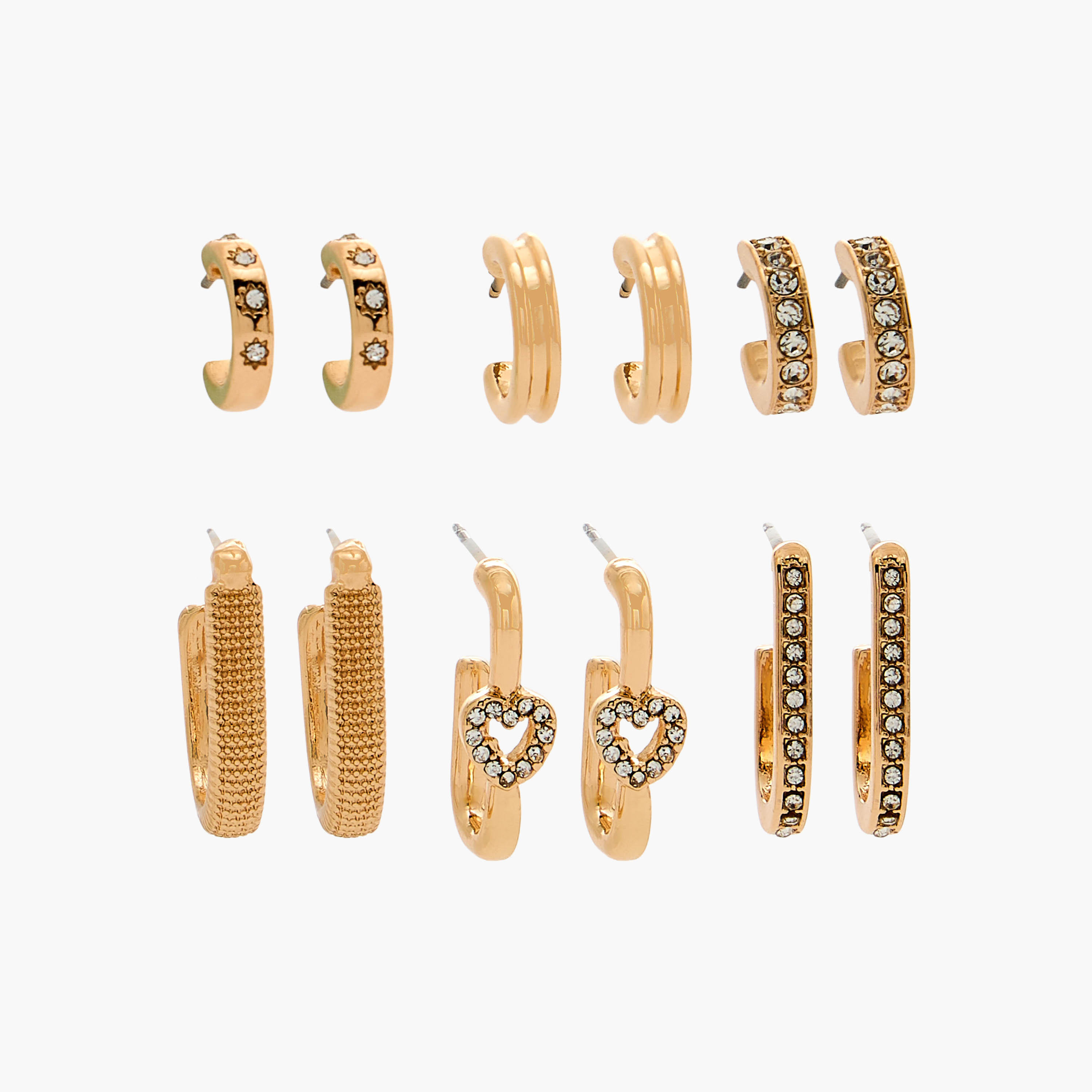 Flora Bella Pack of 6 Metallic Hoop Earrings with Pushback Closure-women-watchesandjewellery-jewellery-earrings-image-1