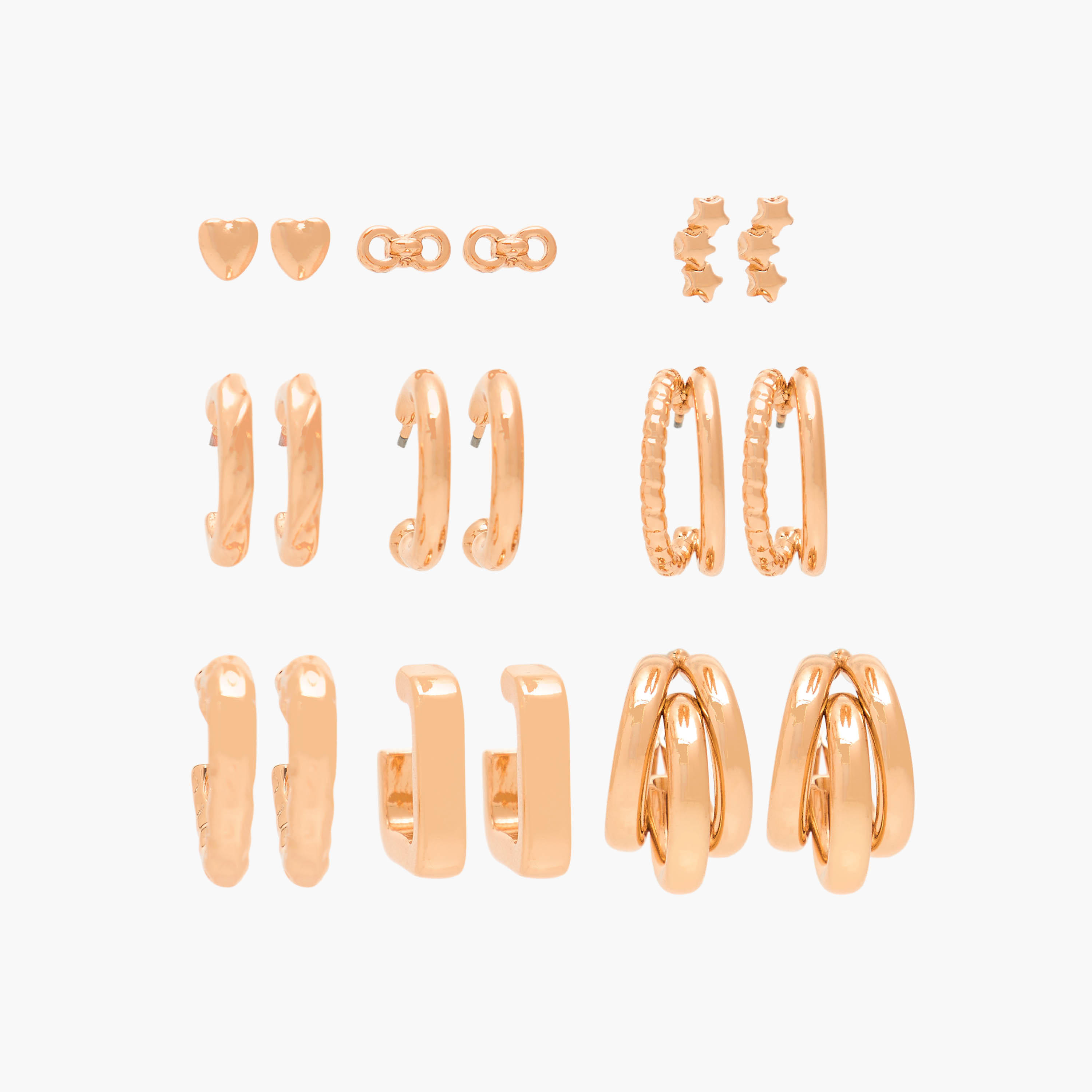 Flora Bella Pack of 9 Gold Tone Assorted Earrings Set with Pushback Closure-women-watchesandjewellery-jewellery-earrings-image-1