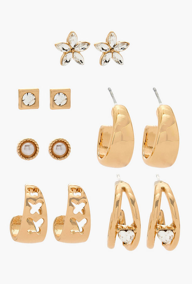 Flora Bella Pack of 6 Metallic Earrings with Pushback Closure-women-image-1