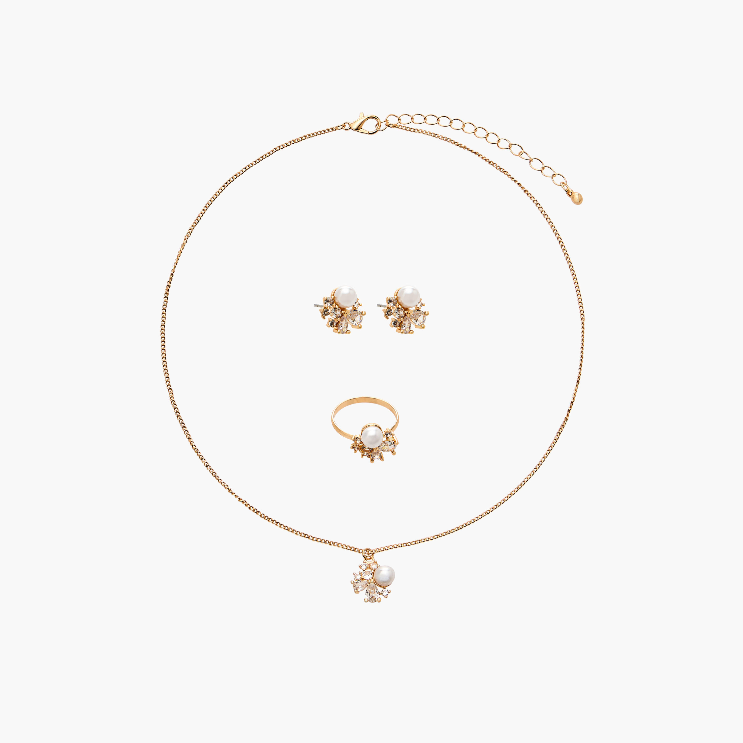 Flora Bella Set of 3 Embellished Metal Necklace, Earrings and Ring-women-watchesandjewellery-jewellery-jewellerysets-image-1