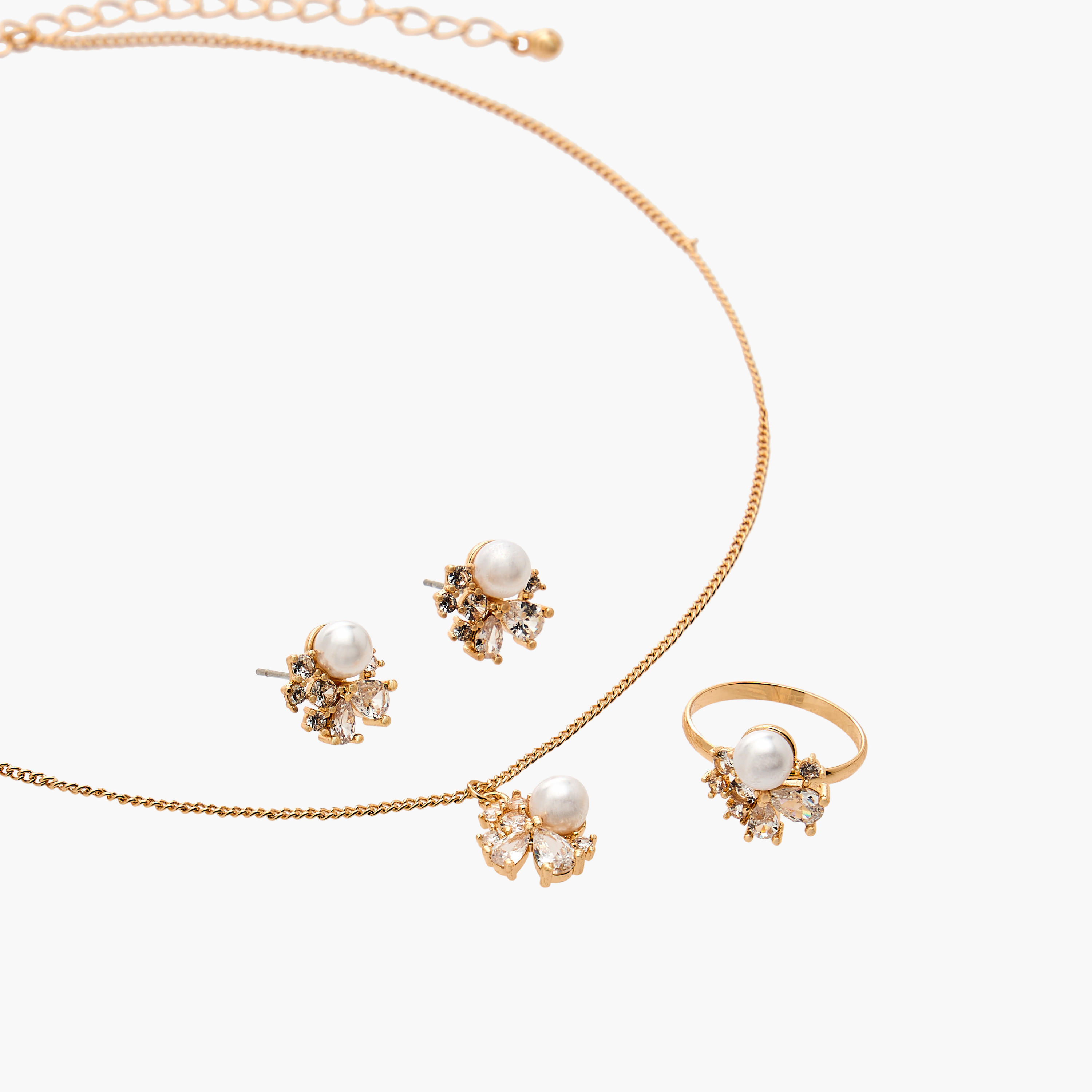 Flora Bella Set of 3 Embellished Metal Necklace, Earrings and Ring-women-watchesandjewellery-jewellery-jewellerysets-image-3