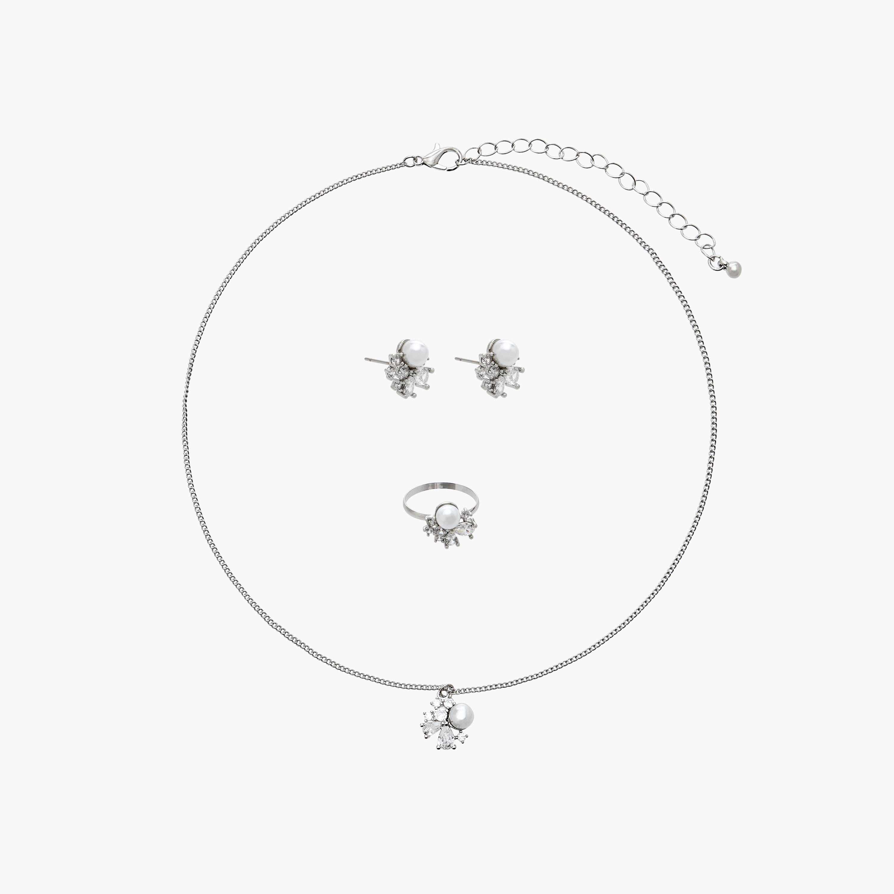 Flora Bella Set of 3 Embellished Metal Necklace, Earrings and Ring-women-watchesandjewellery-jewellery-jewellerysets-image-1