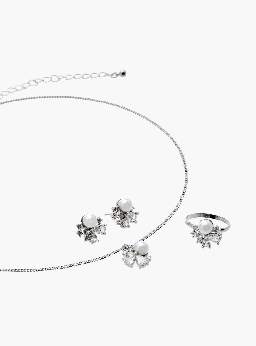 Flora Bella Set of 3 Embellished Metal Necklace, Earrings and Ring-women-watchesandjewellery-jewellery-jewellerysets-image-3