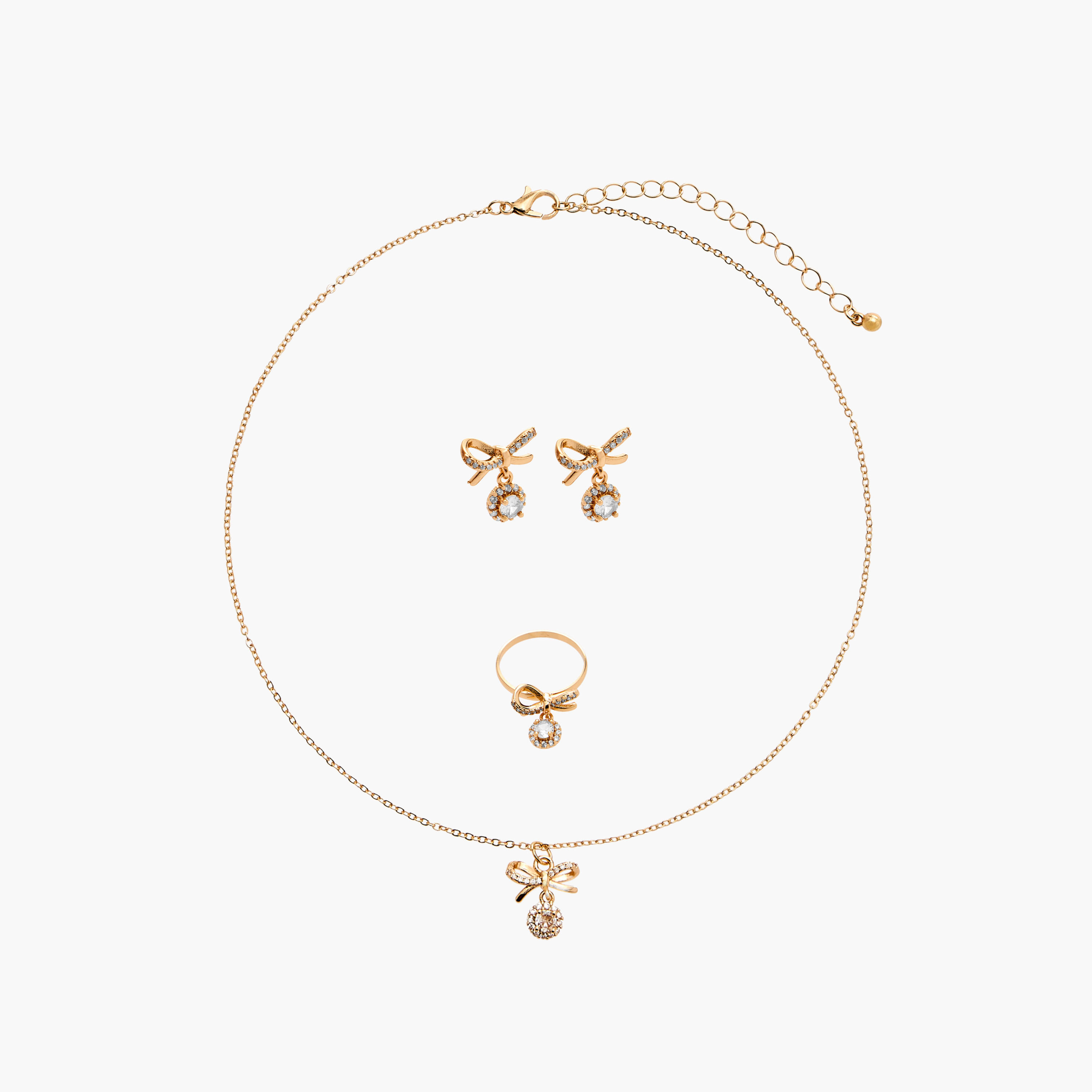 Set of 3 - Flora Bella Stone Embellished Pendant Necklace and Earrings with Ring-women-watchesandjewellery-jewellery-jewellerysets-image-1