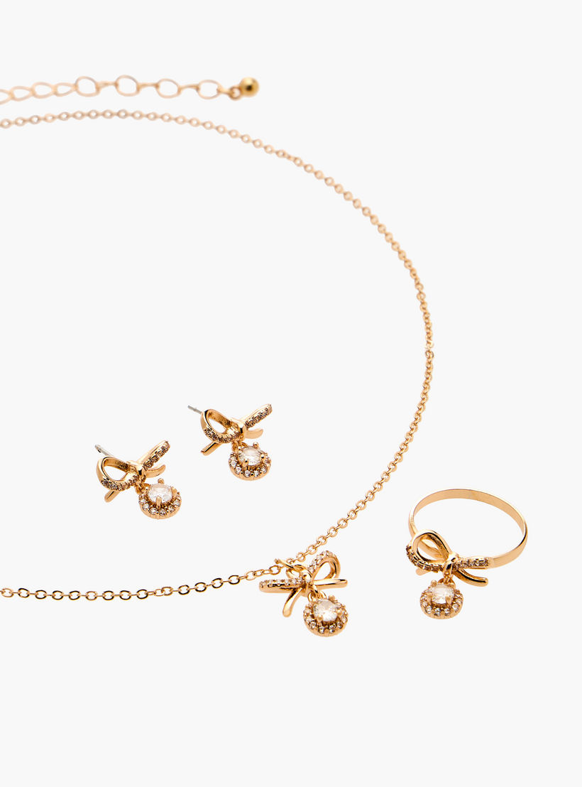 Set of 3 - Flora Bella Stone Embellished Pendant Necklace and Earrings with Ring-women-watchesandjewellery-jewellery-jewellerysets-image-3