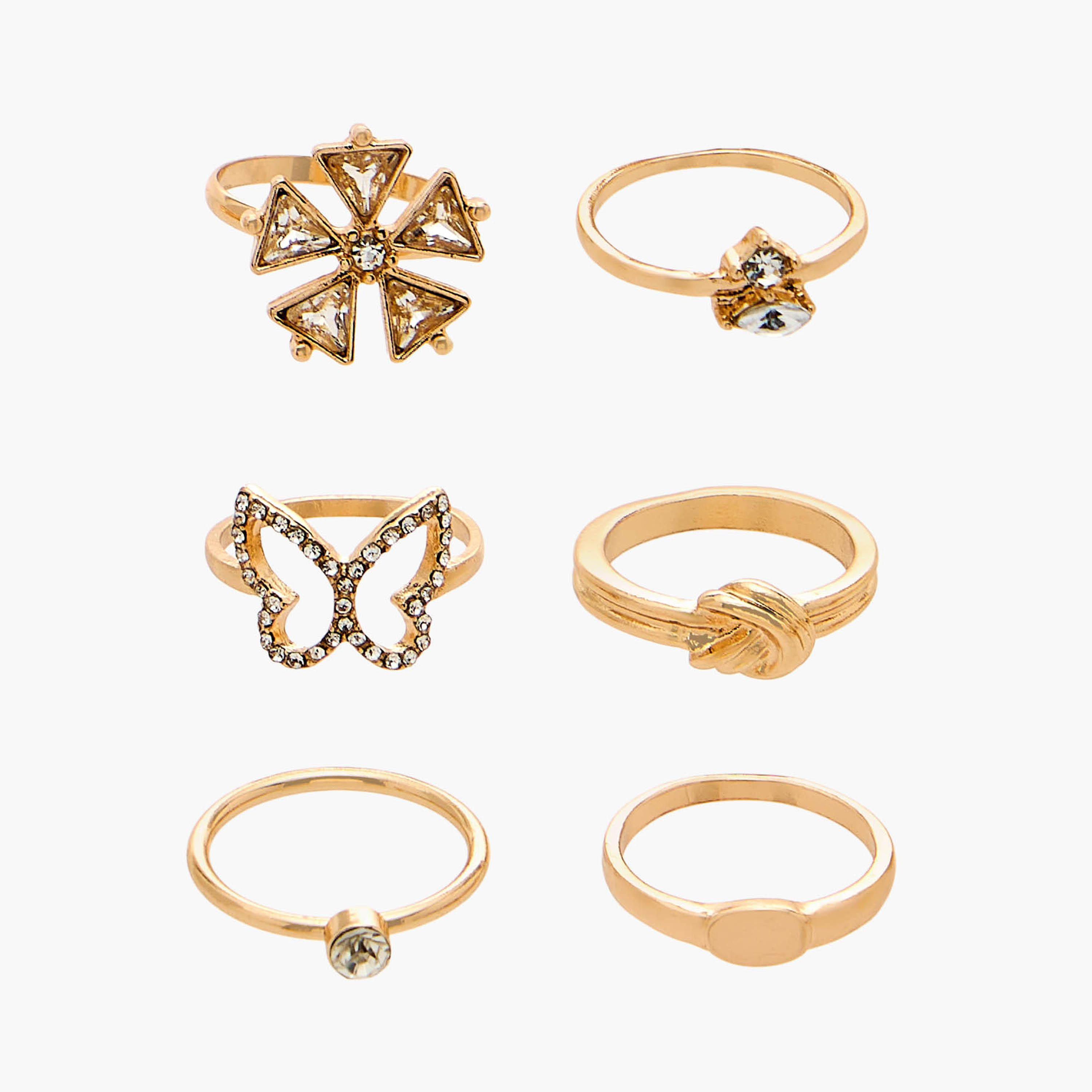 Flora Bella Assorted Metal Ring - Set of 6-women-watchesandjewellery-jewellery-rings-image-1
