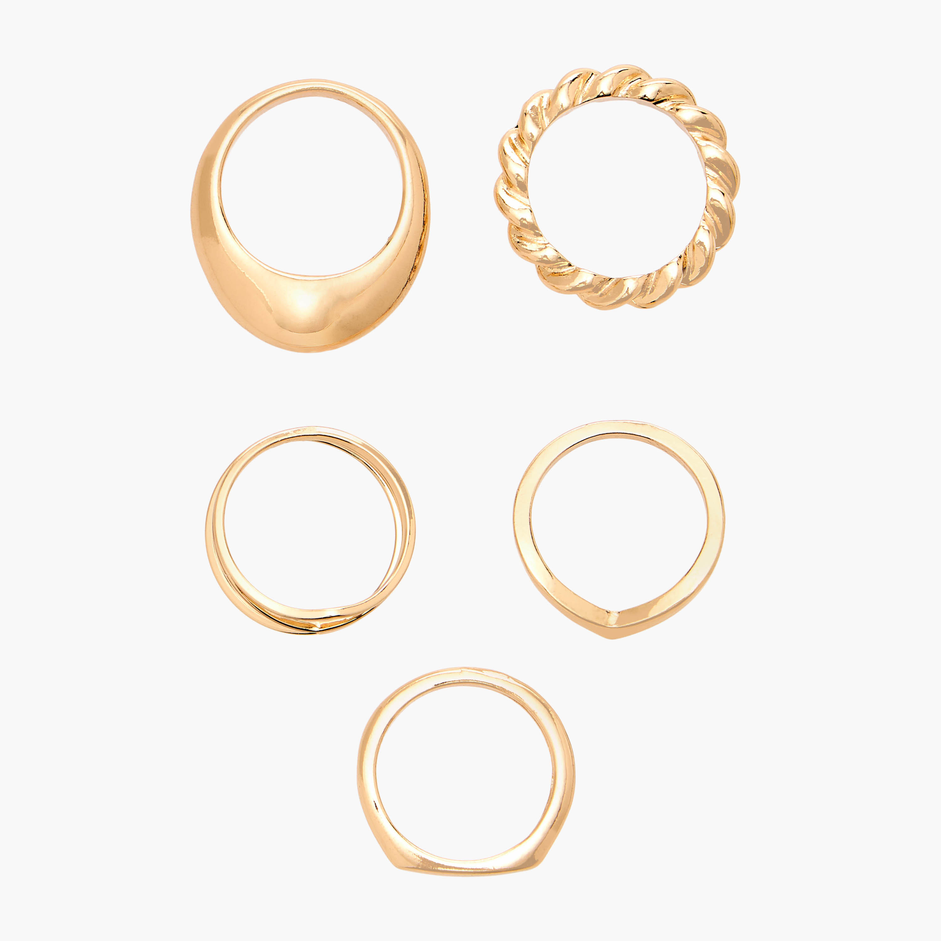 Flora Bella Gold Tone Ring with Chunky Design - Set of 5-women-watchesandjewellery-jewellery-rings-image-1
