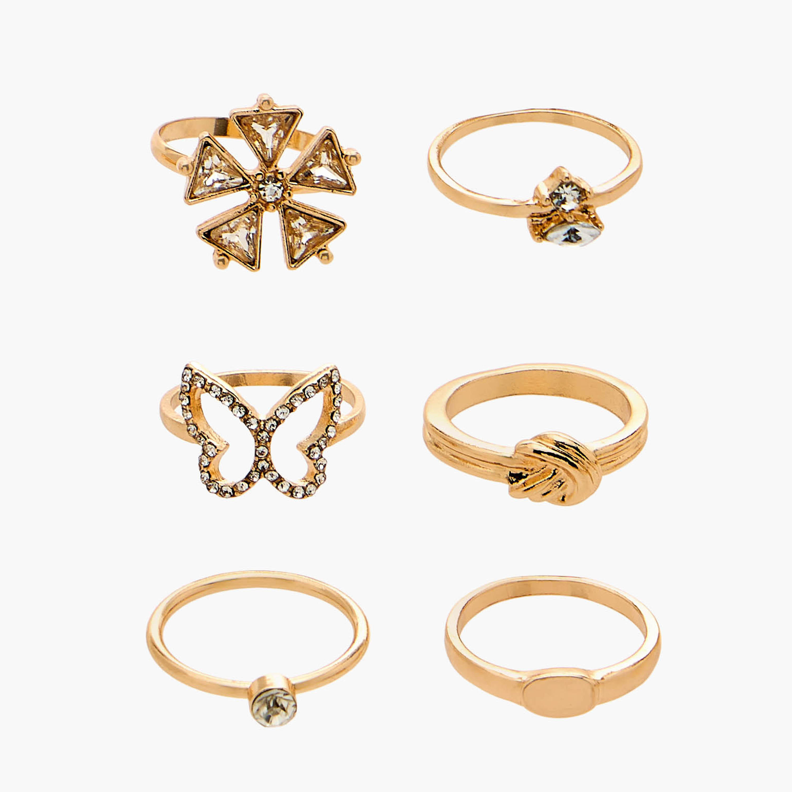 Flora Bella Assorted Metal Ring - Set of 6-women-watchesandjewellery-jewellery-rings-image-1