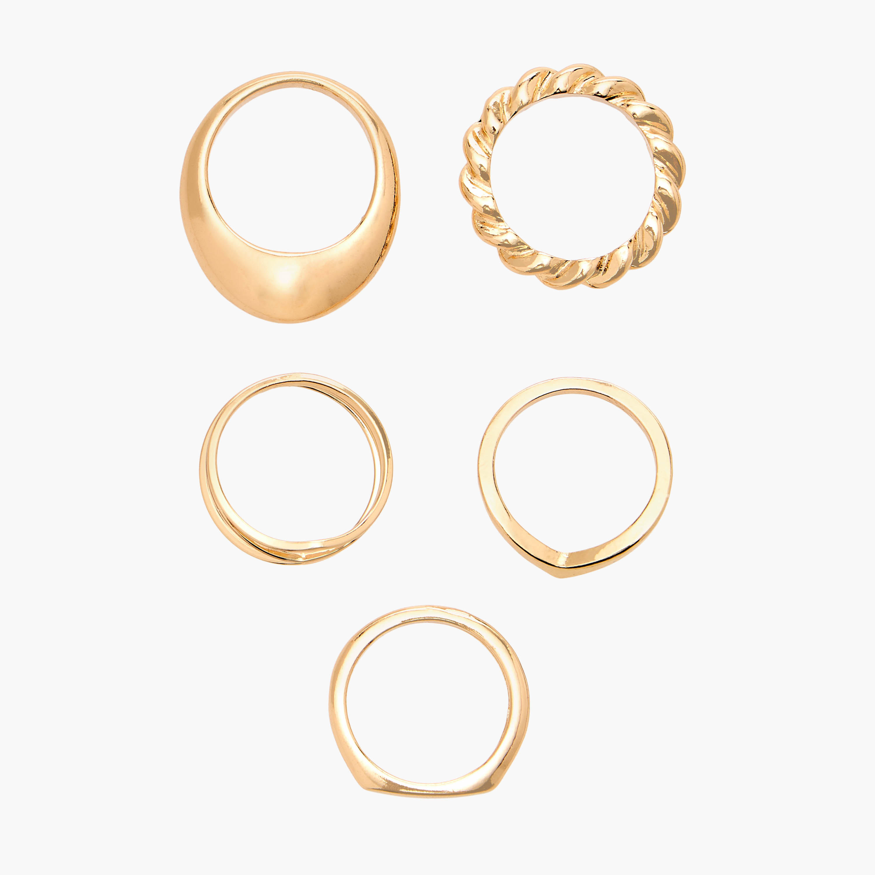 Flora Bella Gold Tone Ring with Chunky Design - Set of 5-women-watchesandjewellery-jewellery-rings-image-1