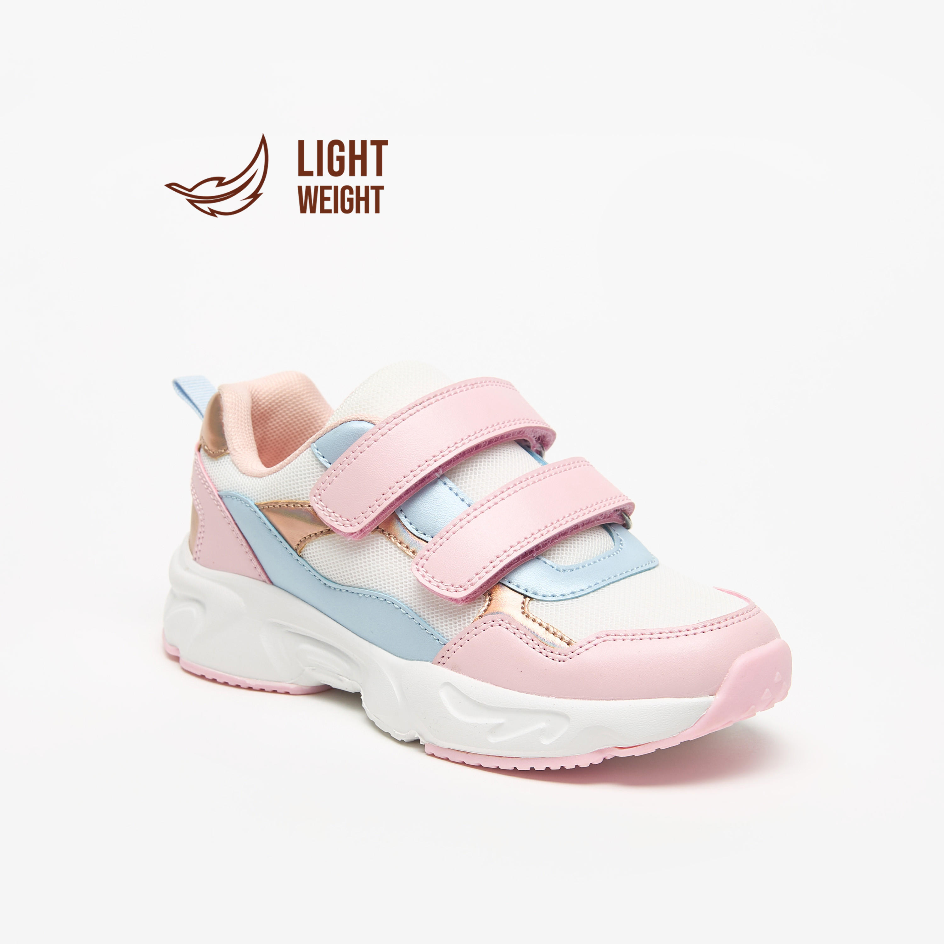 Little Missy Panelled Lightweight Ankle Sneakers with Hook and Loop Closure-girls-shoes-sneakers-image-1