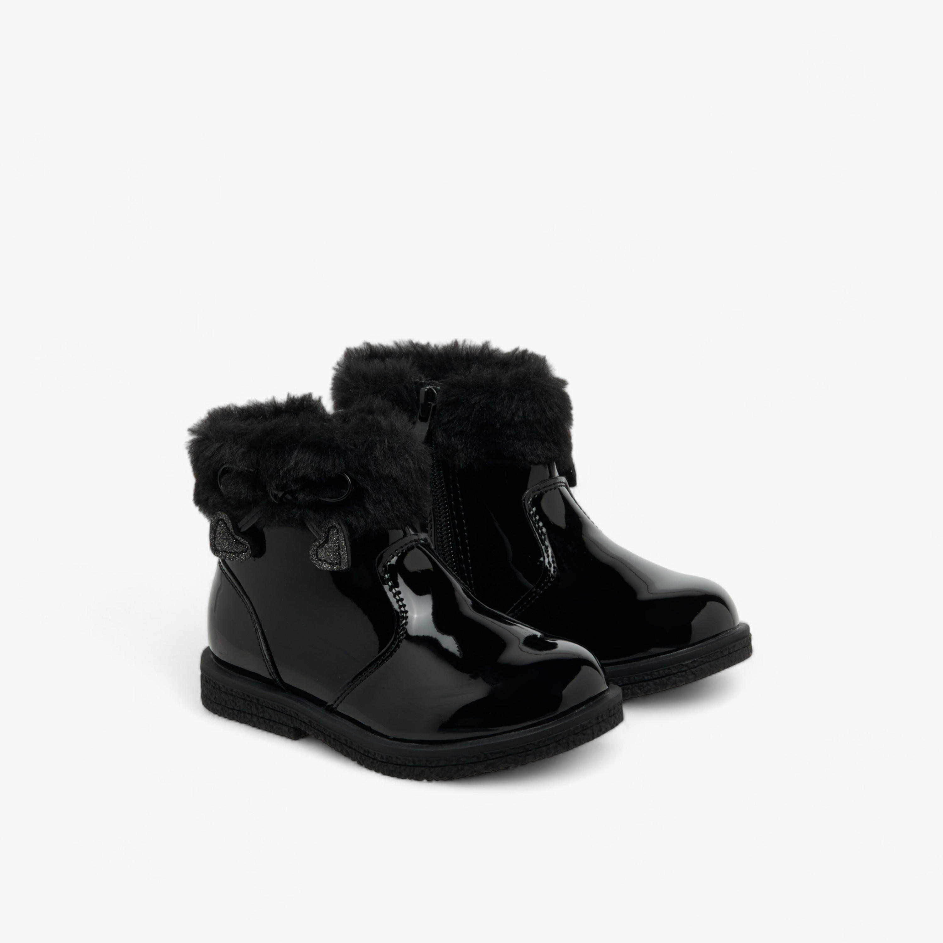 Flora Bella Girls Fur Accent Ankle Boots-girls-shoes-boots-image-1
