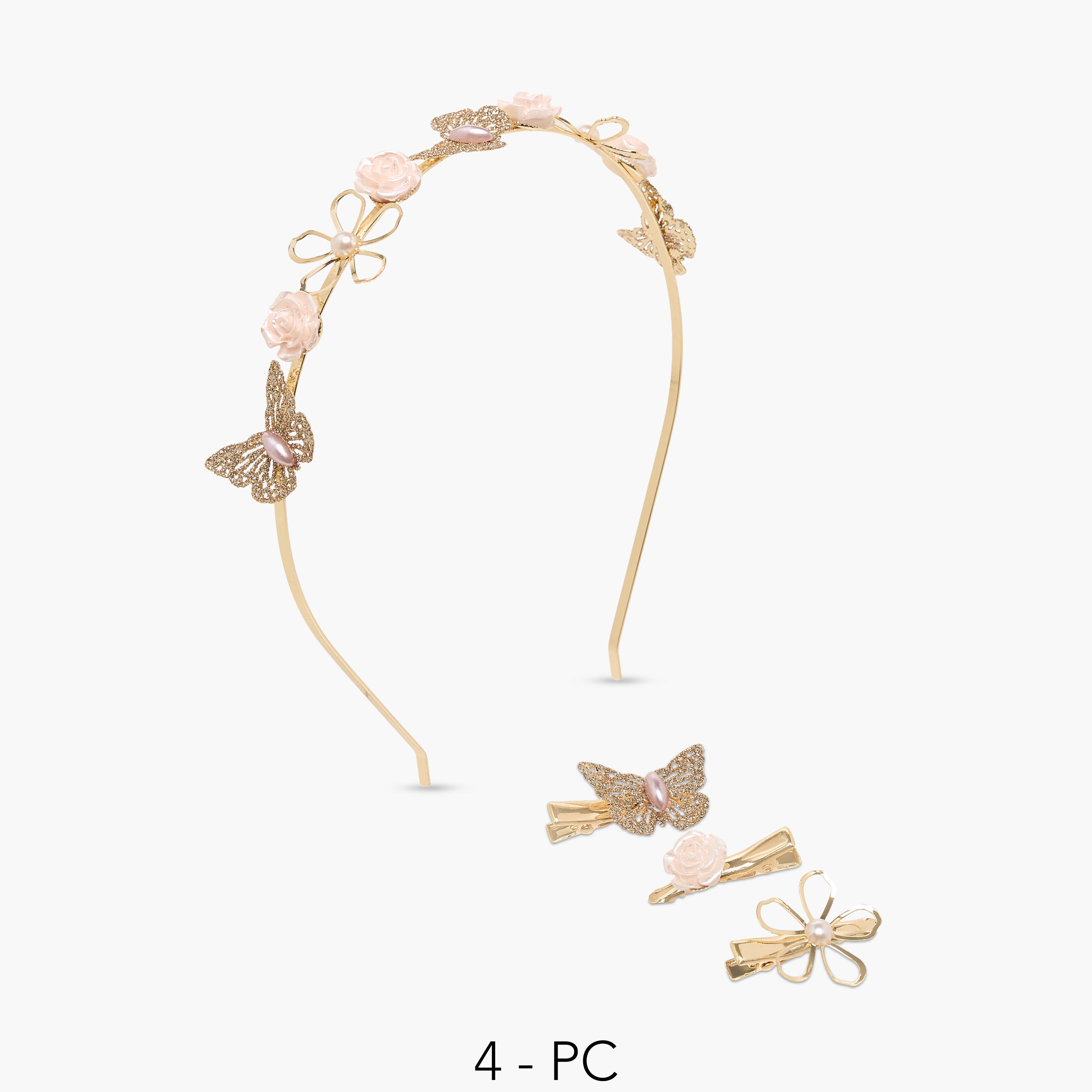 Pack of 4 Flora Bella Hairband and Hair Clip with Embellished Detail-girls-accessories-hairaccessories-image-1