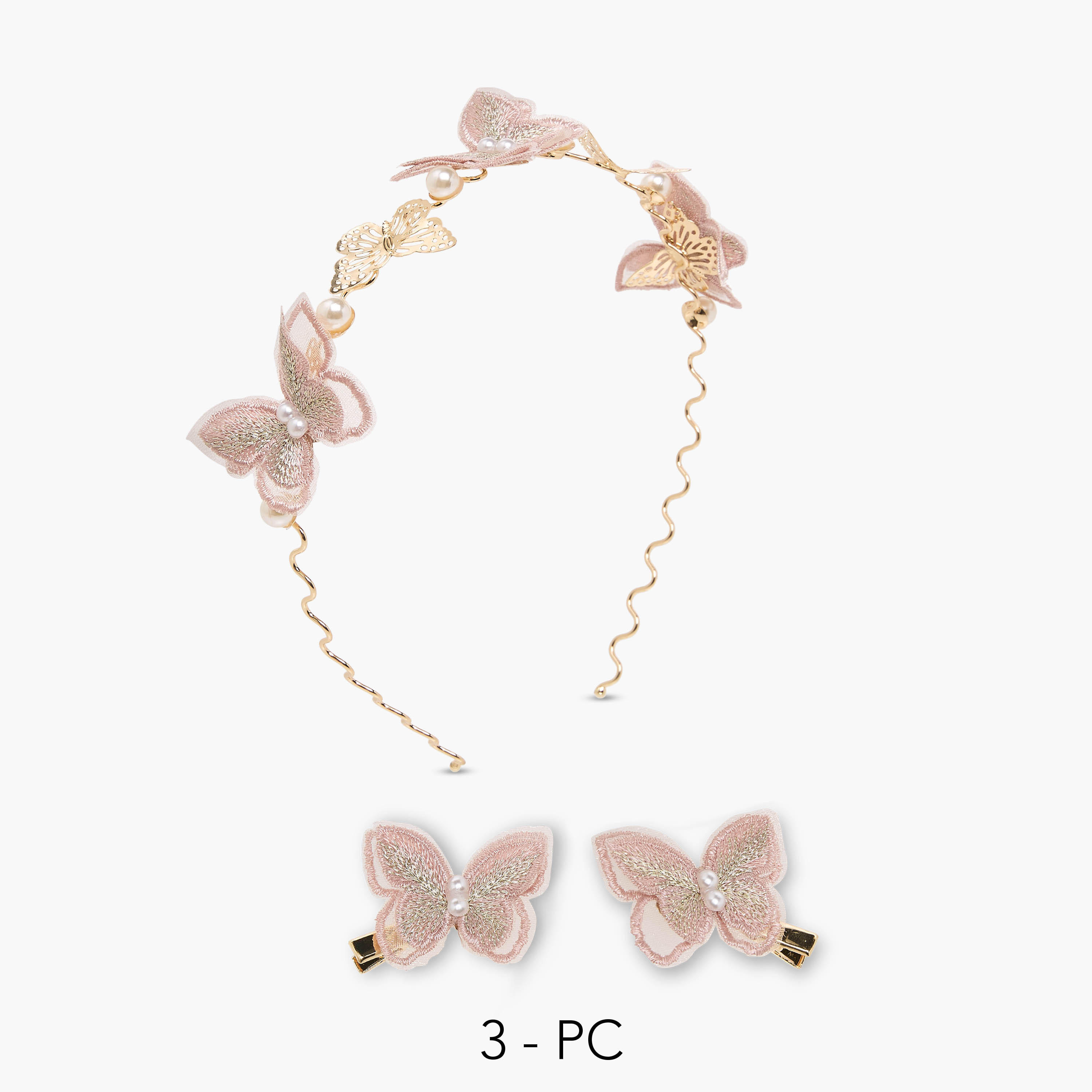 Pack of 3 Flora Bella Hairband and Hair Clip with Butterfly Embellishment-girls-accessories-hairaccessories-image-1