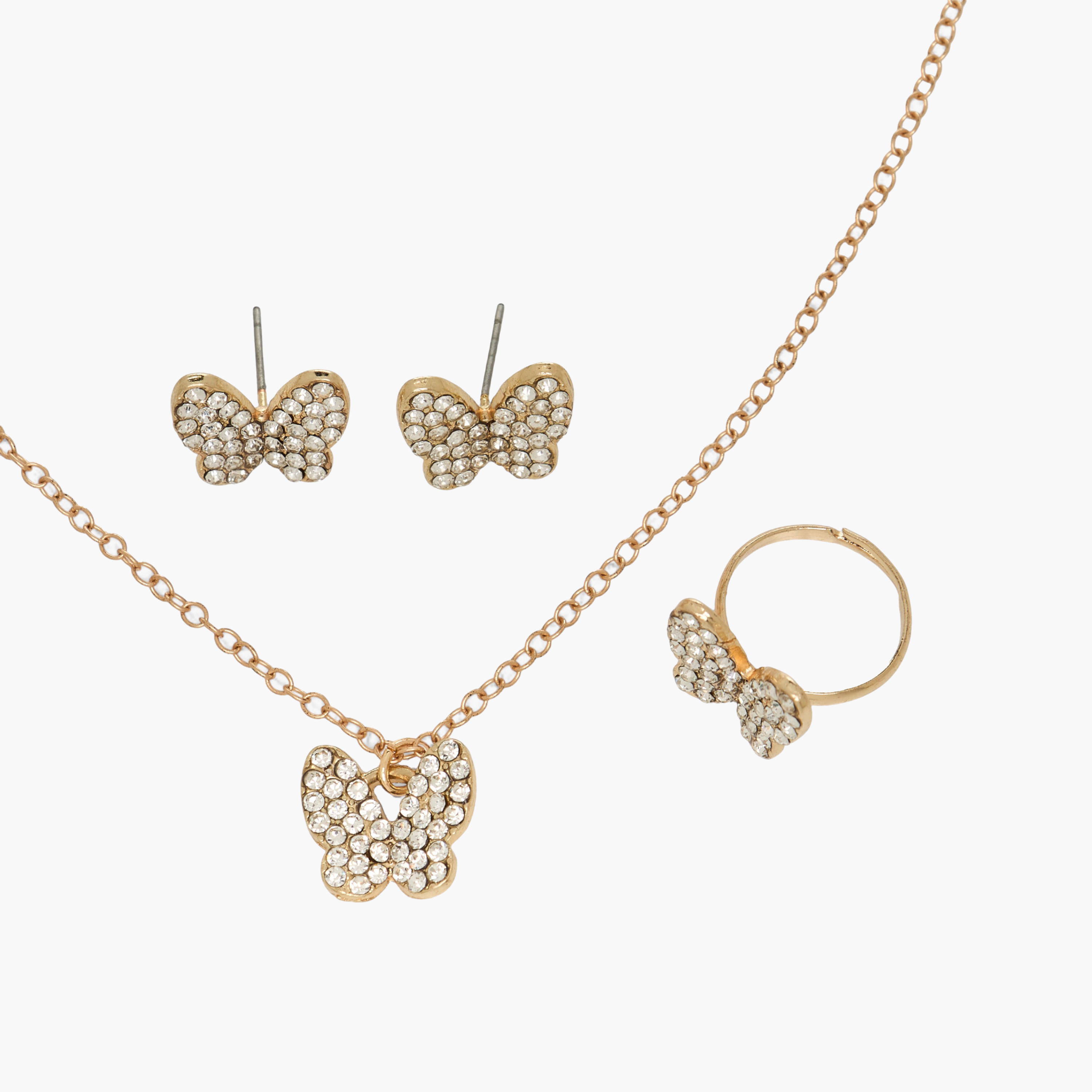 Set of 3 Flora Bella Jewellery Set with Embellished Butterfly Design-girls-accessories-jewellery-image-3
