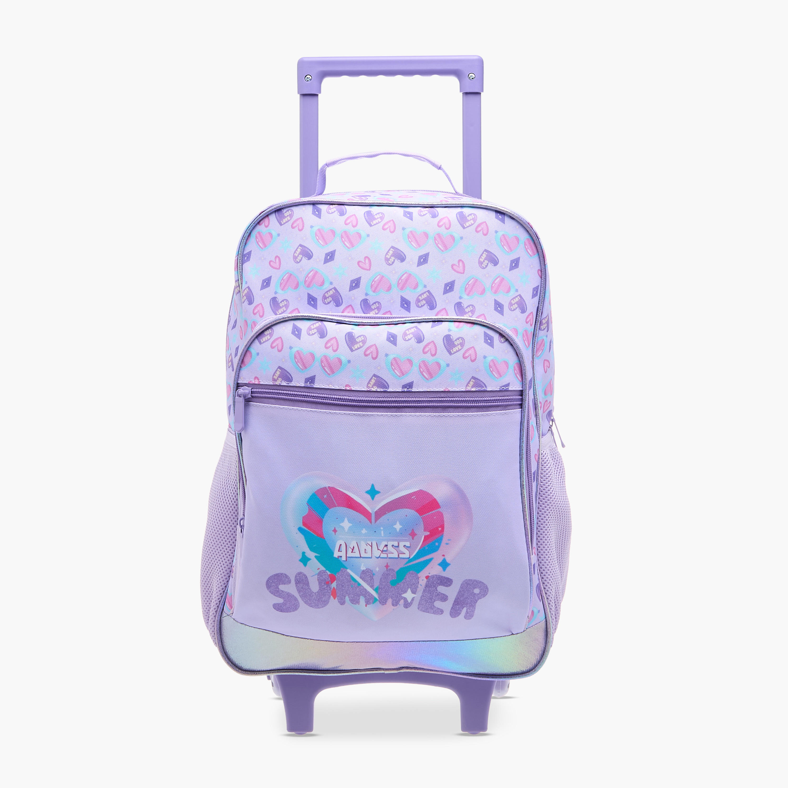 Flora Bella Heart Print School Trolley Backpack with Retractable Handle - 30x16x44 cms-school-bagsandbackpacks-trolleybags-image-1