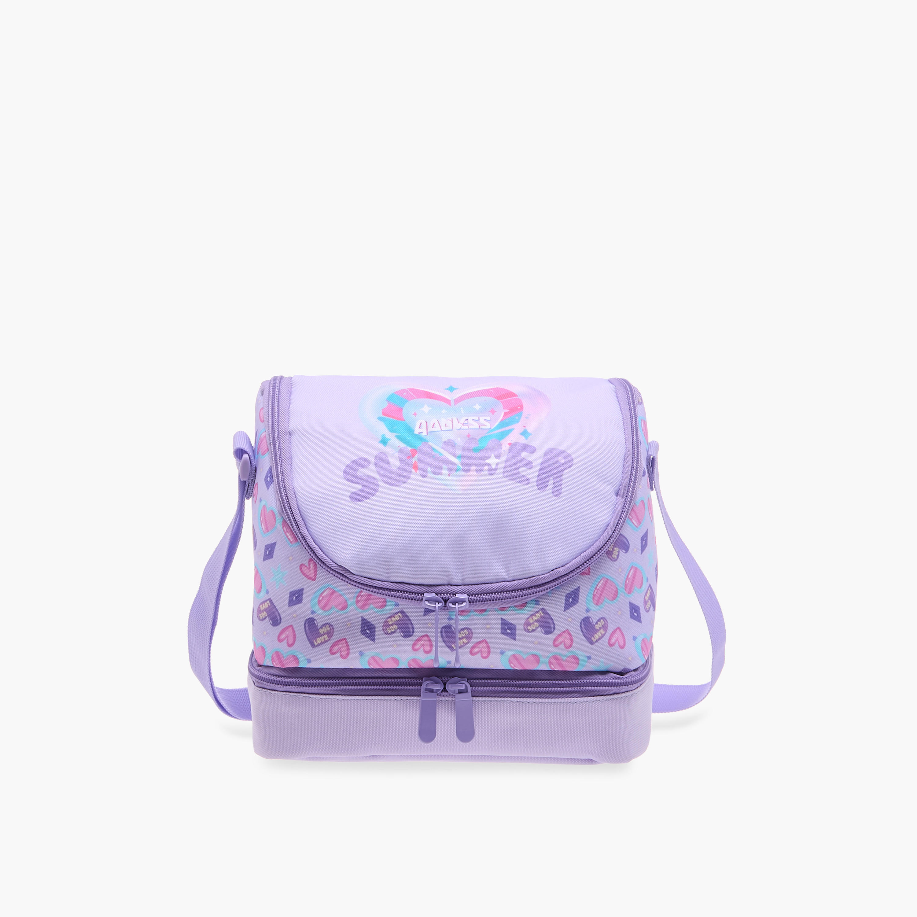 Flora Bella Heart Print Lunch Bag with Zip Closure-school-lunchessentials-lunchbags-image-1