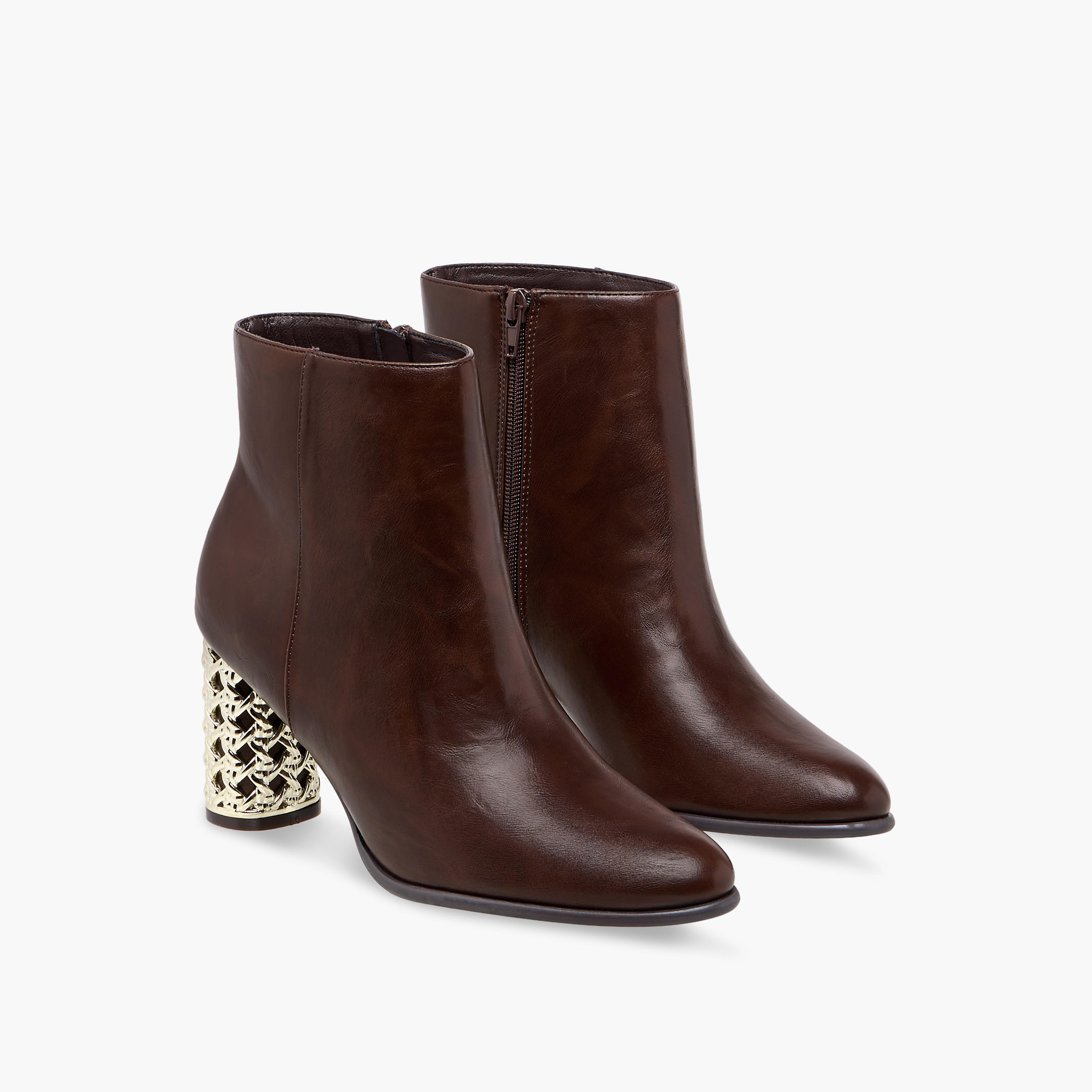 Flora Bella Solid Ankle Boots with Metallic Block Heels-women-shoes-boots-image-1
