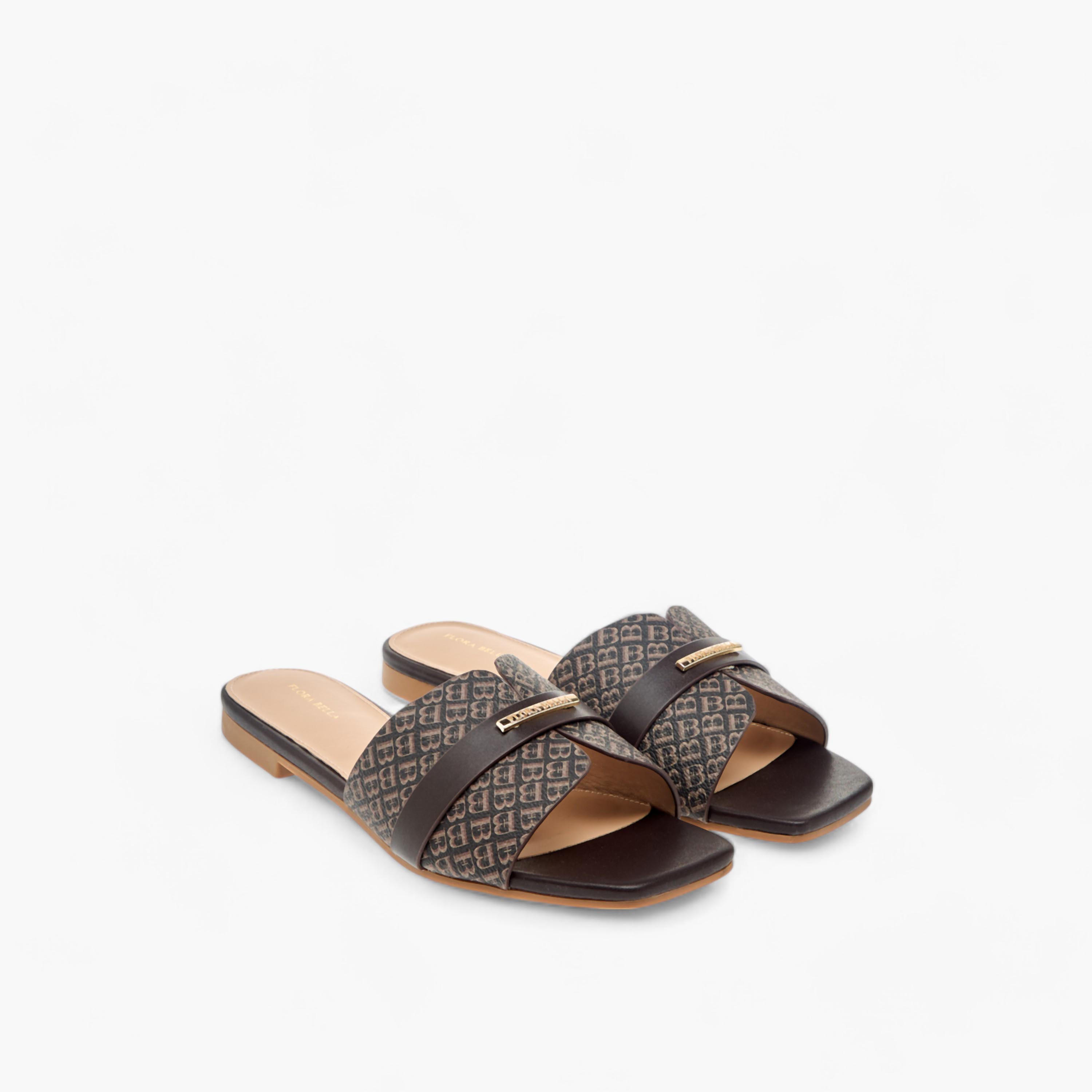Flora Bella Monogram Print Slip-On Sandals-women-shoes-flats-sandals-image-1