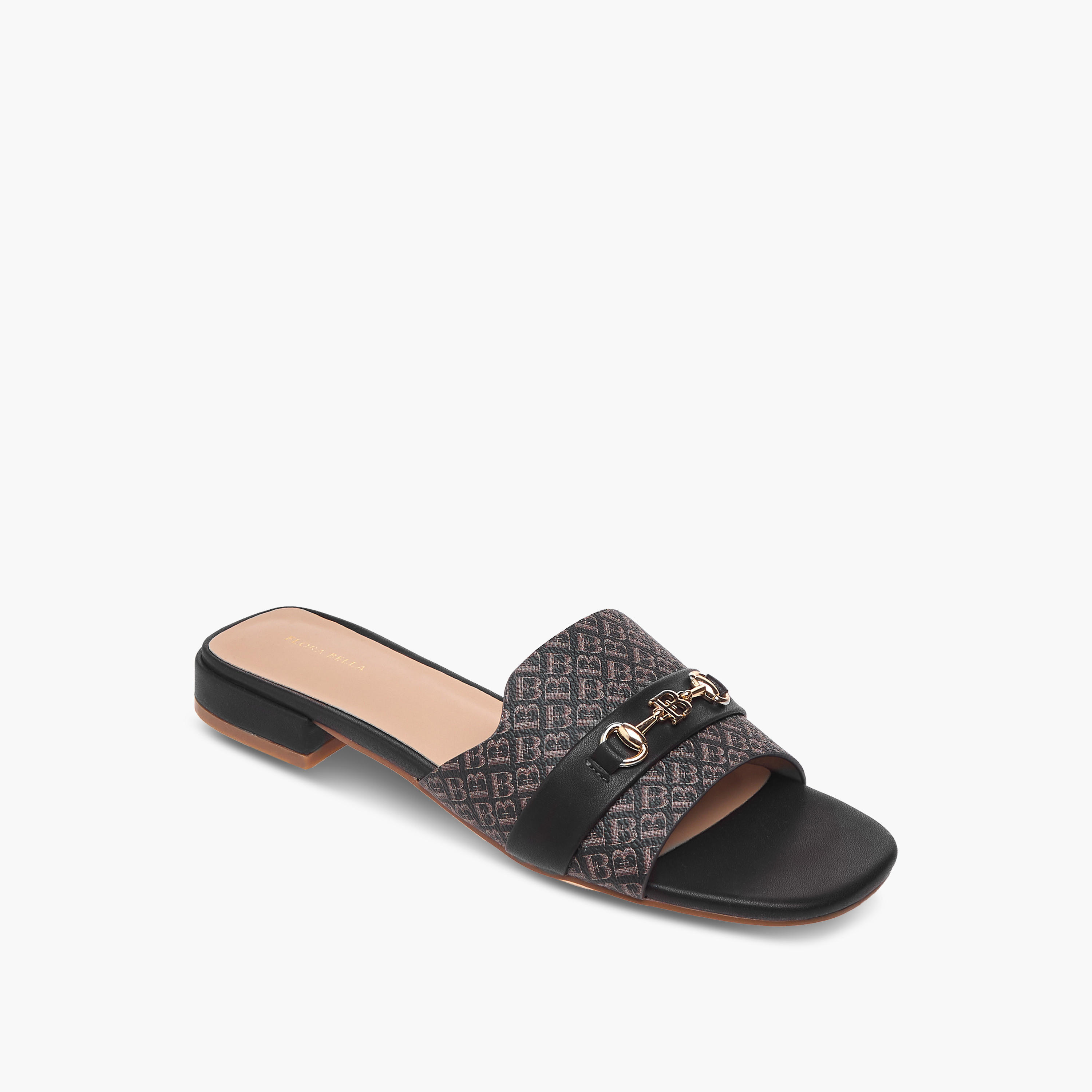 Flora Bella Monogram Print Slip-On Sandals with Metal Accent-women-shoes-flats-sandals-image-2