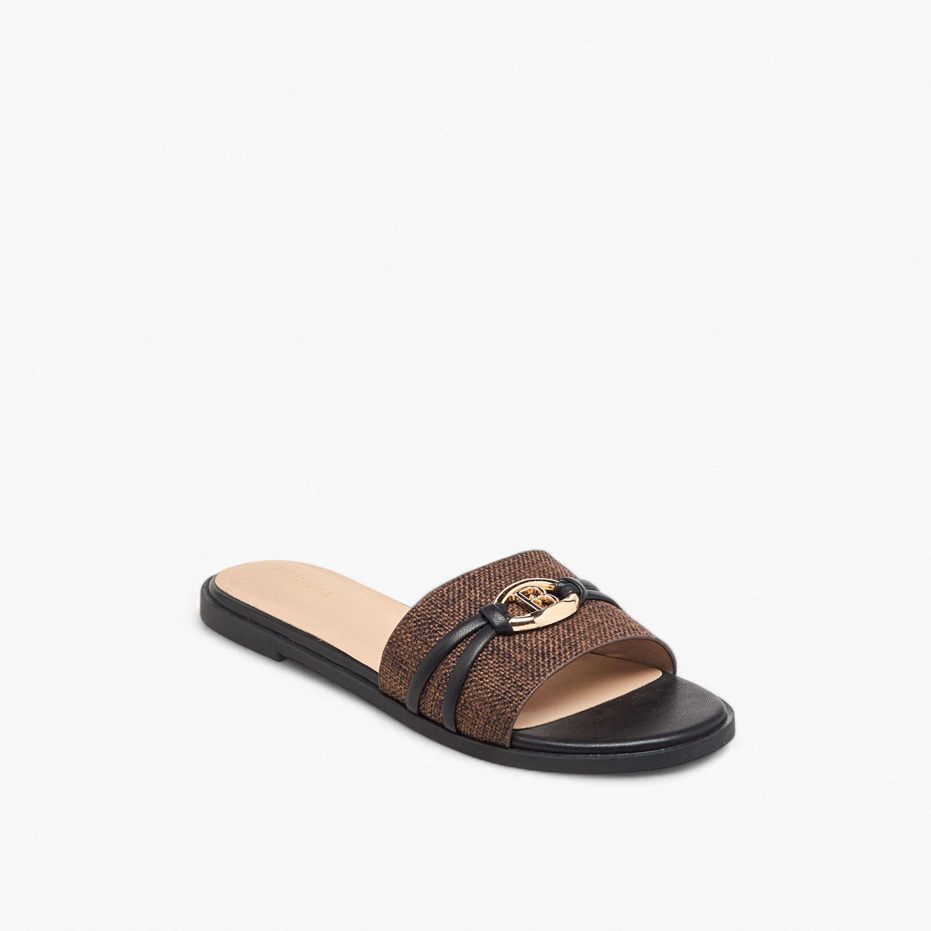 Flora Bella Textured Slip-On Flat Sandals with Metal Accent-women-shoes-flats-sandals-image-2