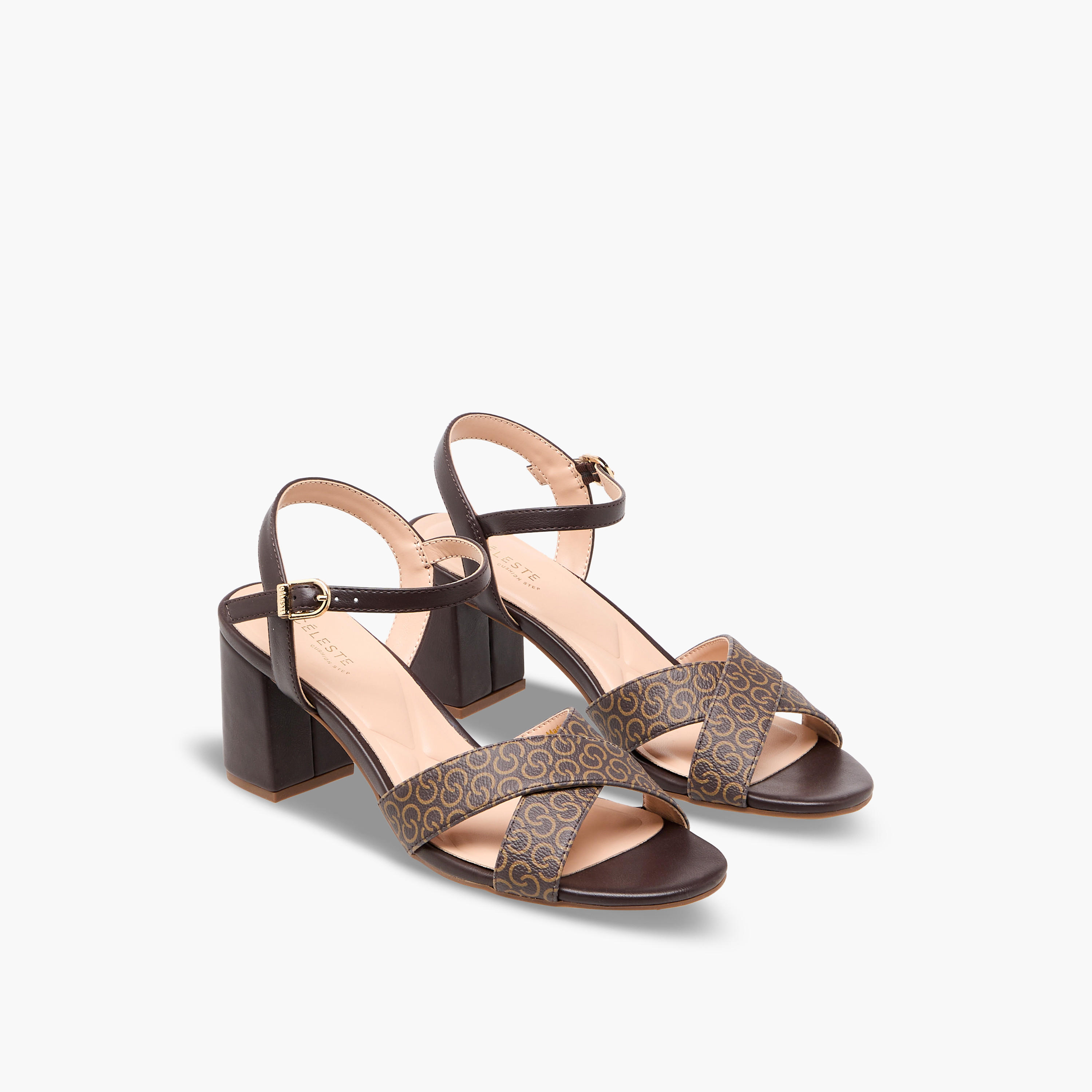 Celeste Women Monogram Print Block Heel Sandals-women-shoes-sandals-heeled-image-1