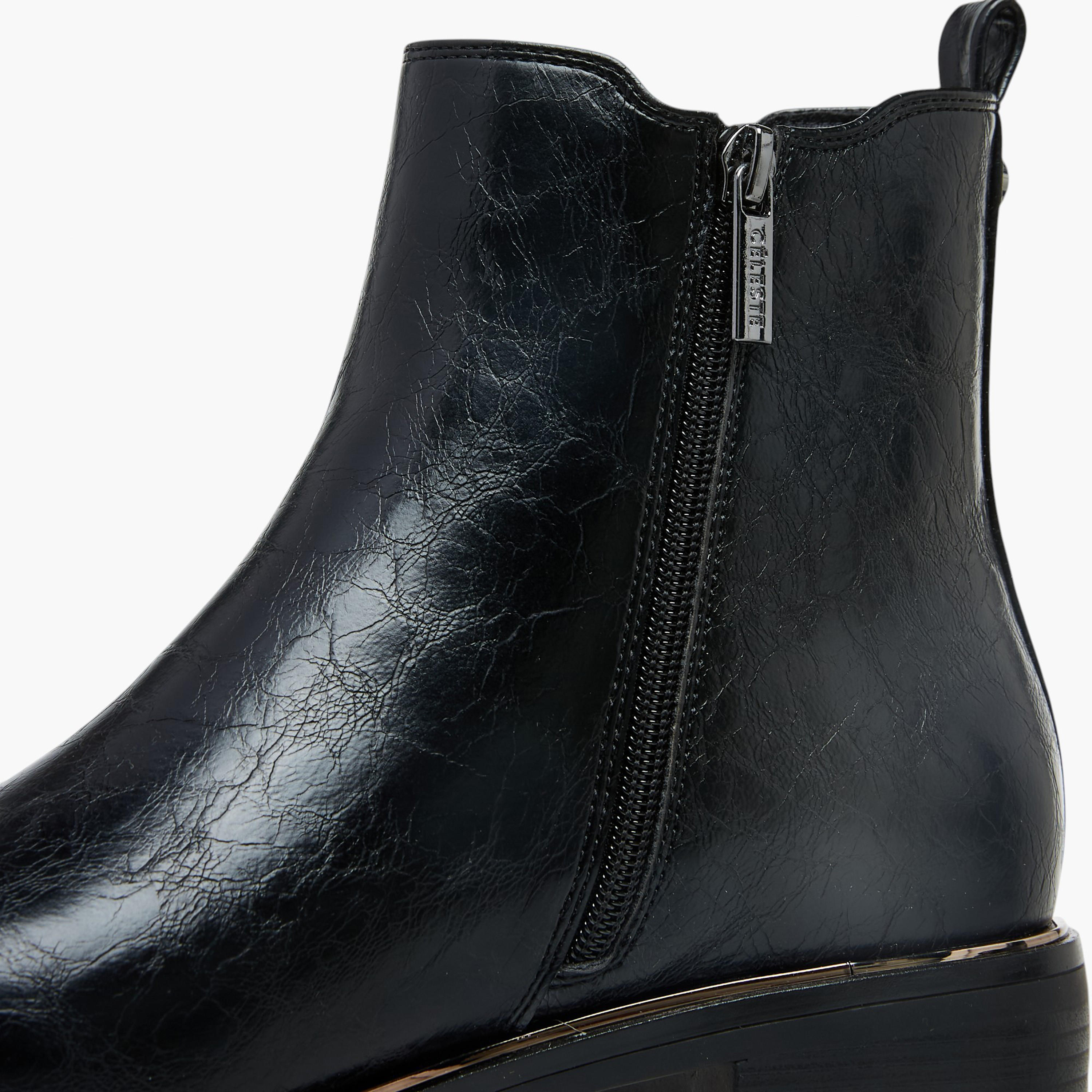 Celeste Women's Solid Ankle Boots with Zip Closure and Pull Tabs-women-shoes-boots-image-5