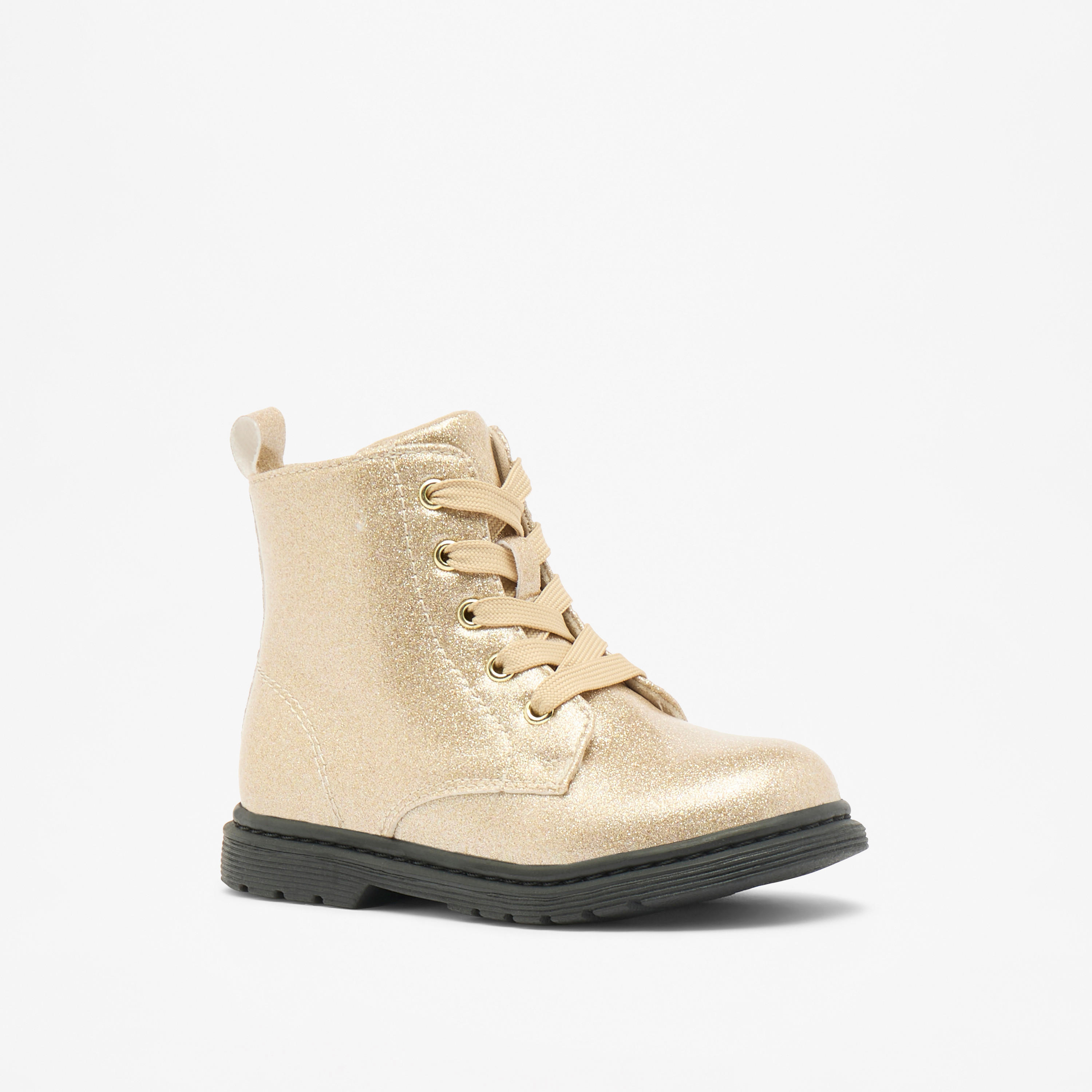 Flora Bella Glitter Textured High Cut Boots with Lace Detail and Zip Closure-girls-shoes-boots-image-1