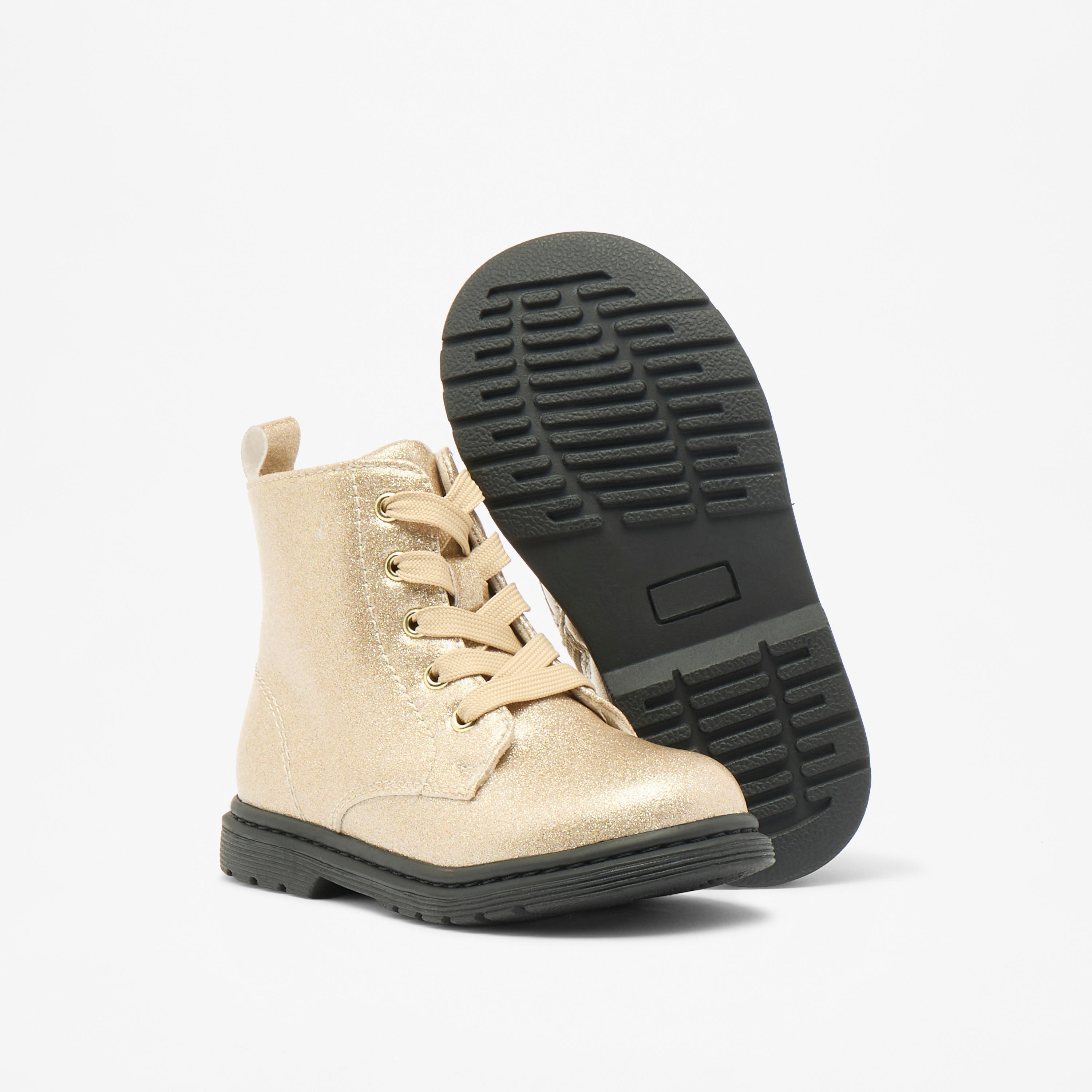 Flora Bella Glitter Textured High Cut Boots with Lace Detail and Zip Closure-girls-shoes-boots-image-4