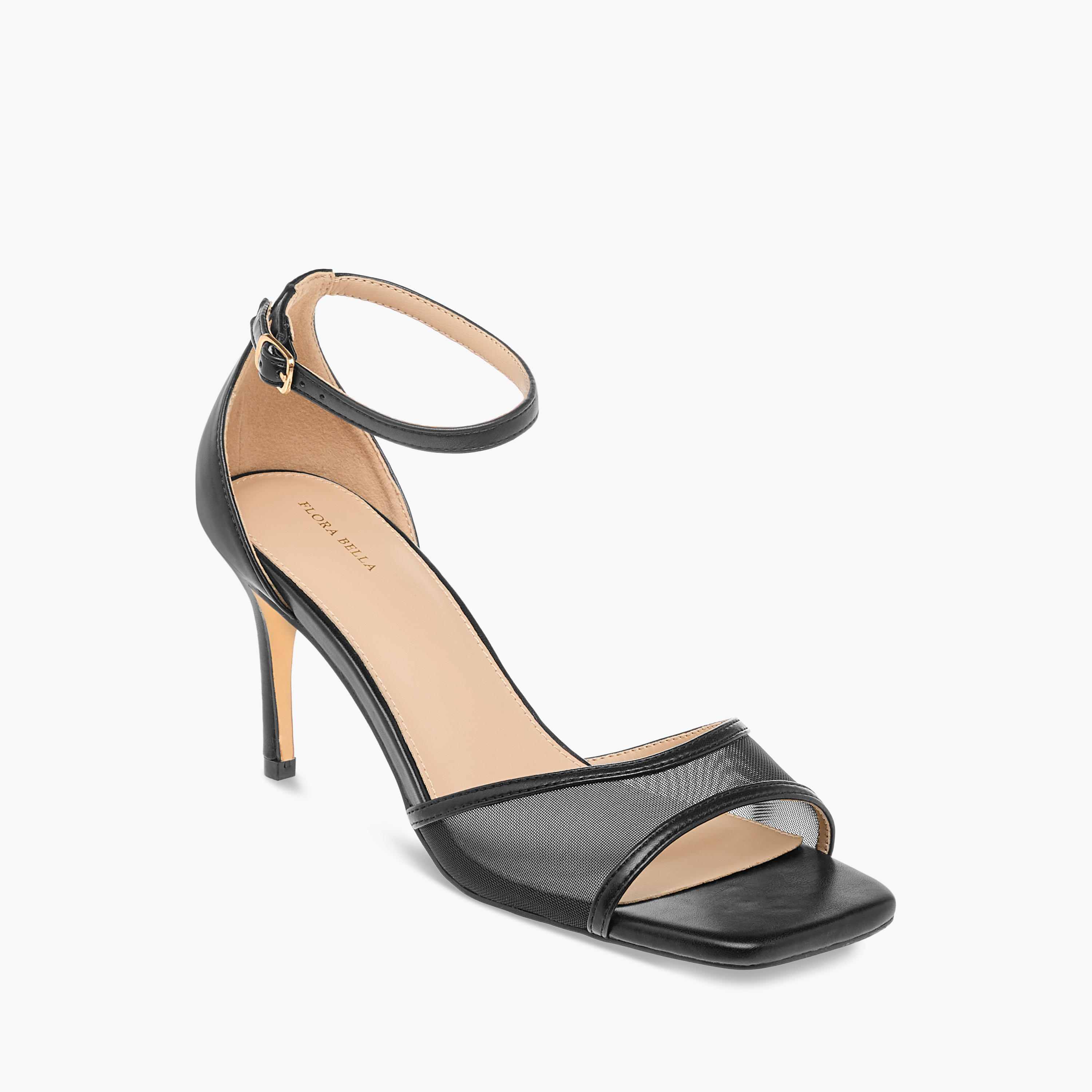 Flora Bella Mesh Detail Stiletto Sandals with Ankle Strap and Buckle Closure-women-shoes-sandals-heeled-image-2