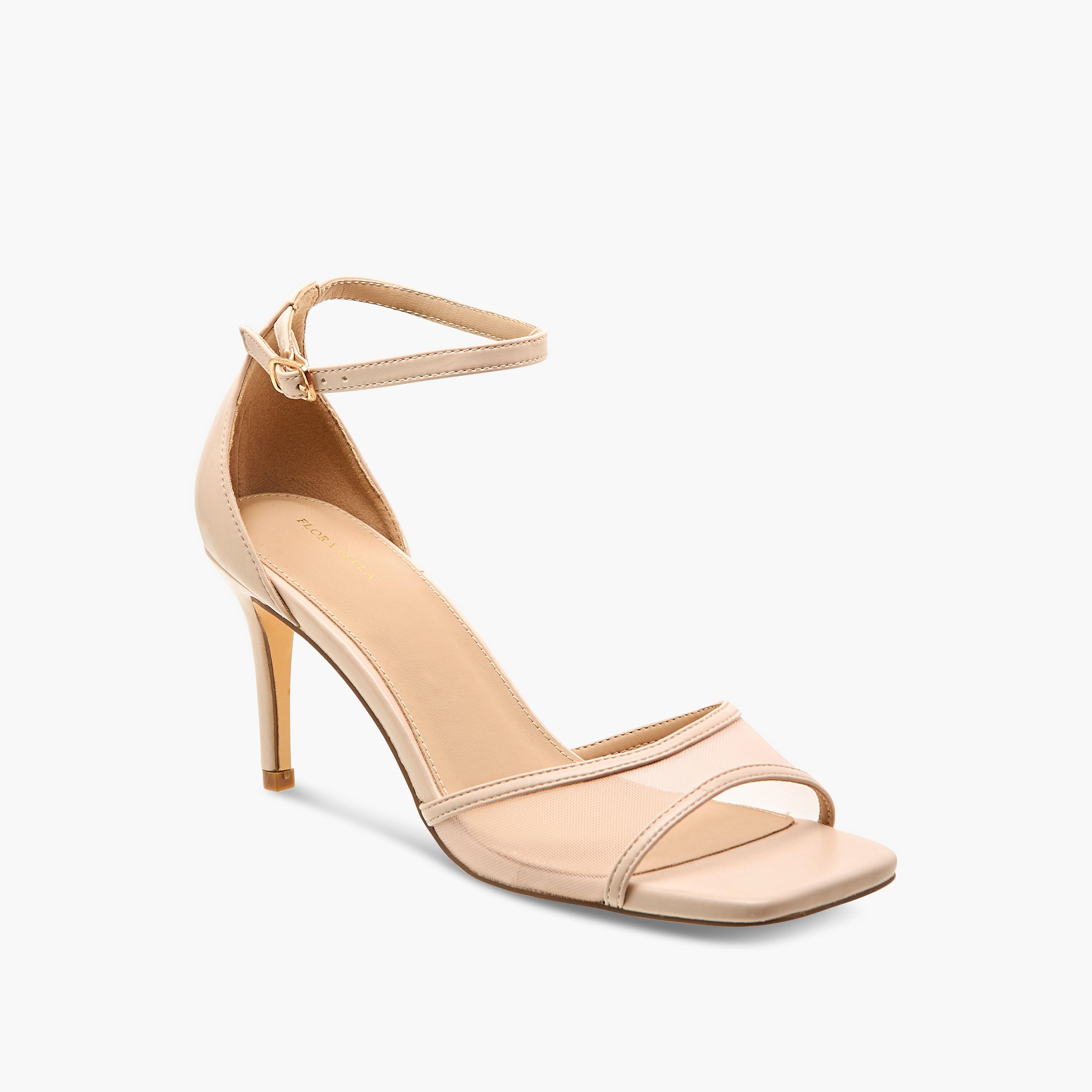 Flora Bella Mesh Detail Stiletto Sandals with Ankle Strap and Buckle Closure-women-shoes-sandals-heeled-image-2