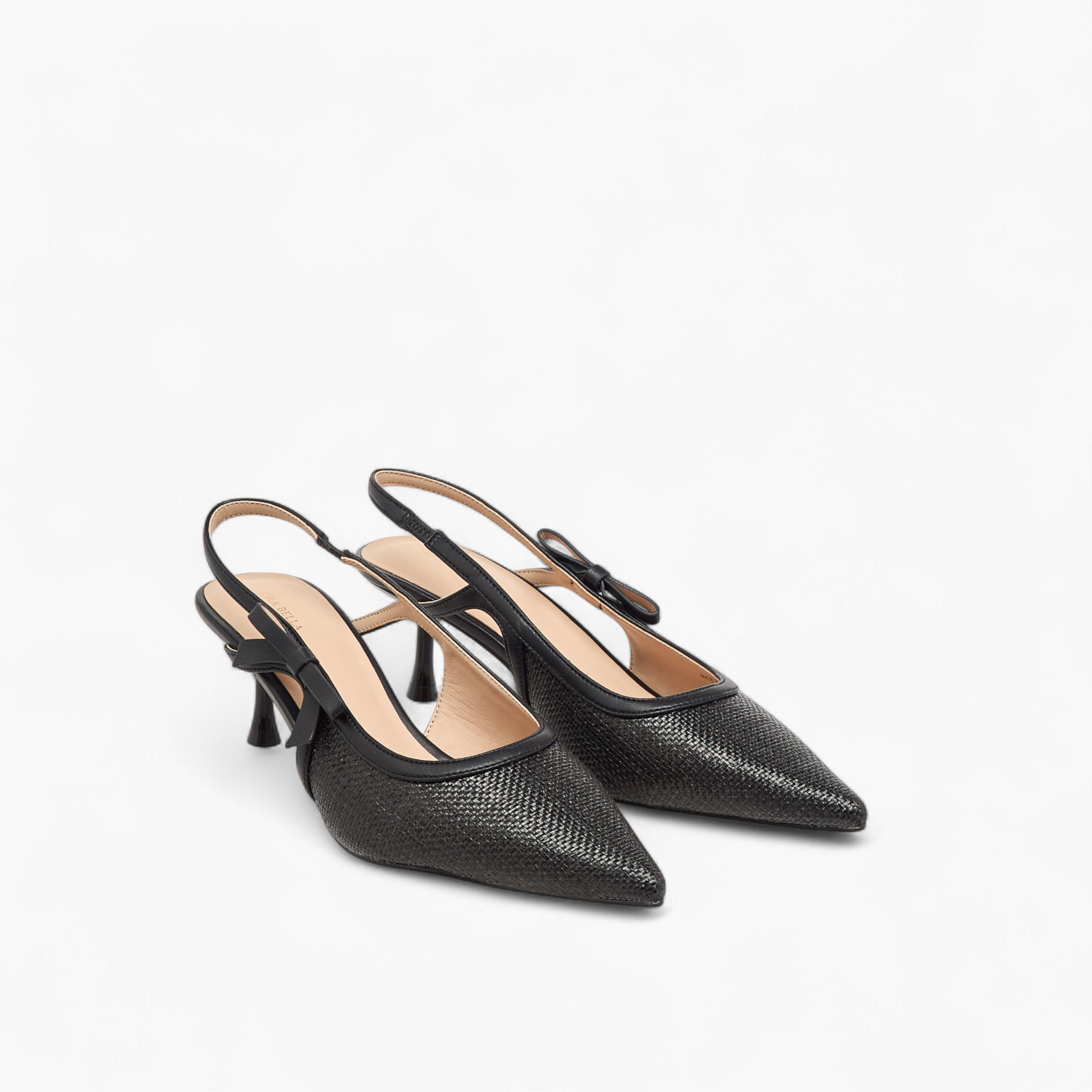 Flora Bella Textured Pointed-Toe Slingback Shoes with Flared Heels-women-shoes-heels-image-1