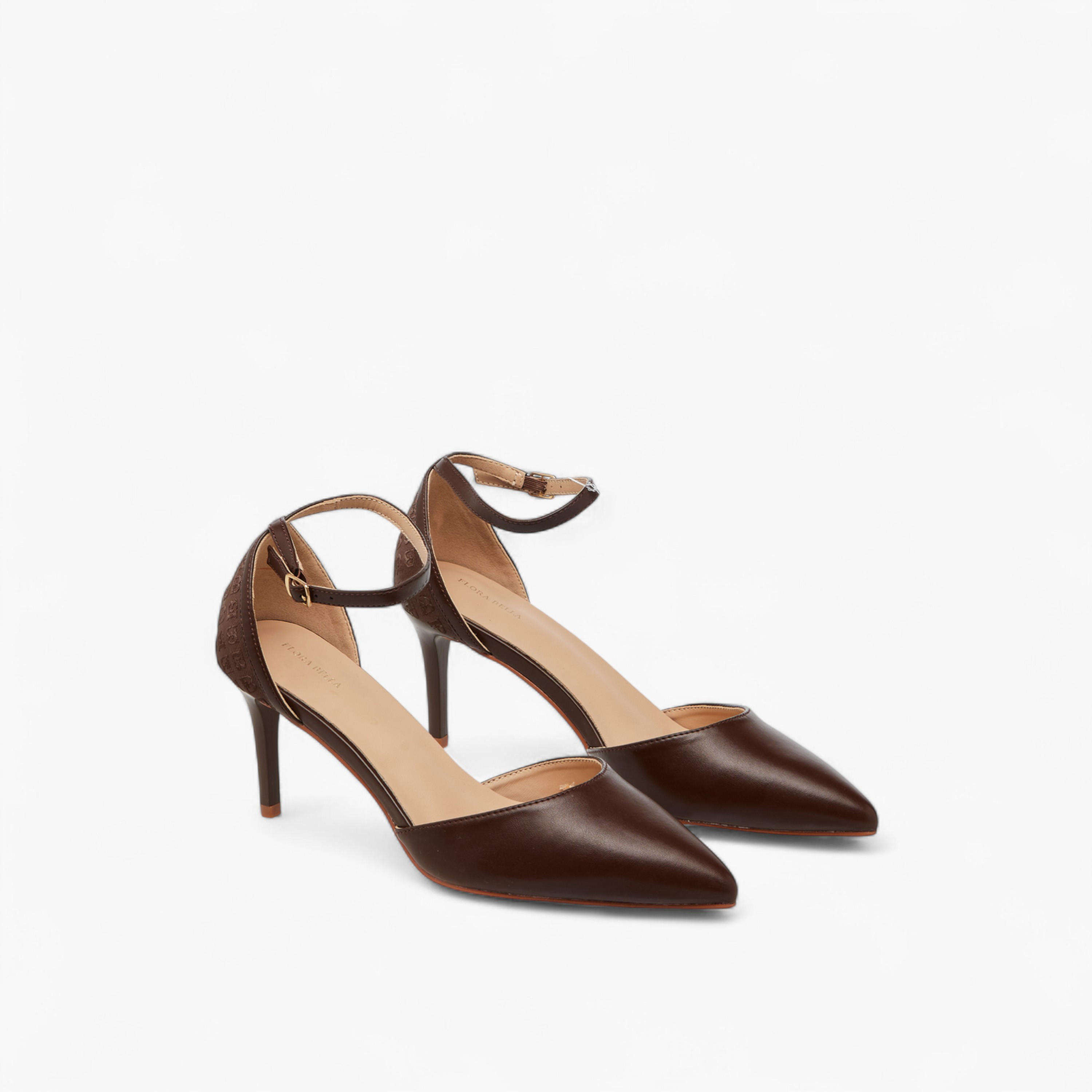 Flora Bella Monogram Embossed Pointed Toe Shoes with Stiletto Heels and Buckle Closure-women-shoes-heels-image-1
