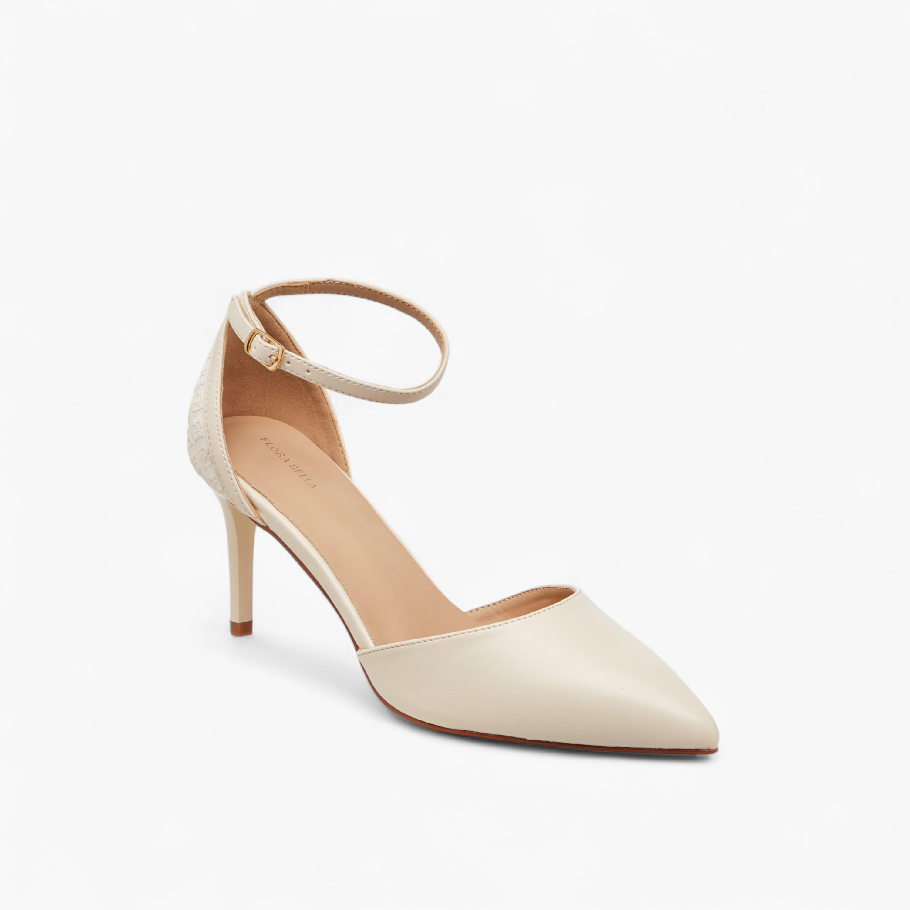 حذاء بمقدمة مدببة وكعب ستيليتو وإبزيم إغلاق ونقوش مونوجرام من فلورا بيلا-women-shoes-heels-image-2