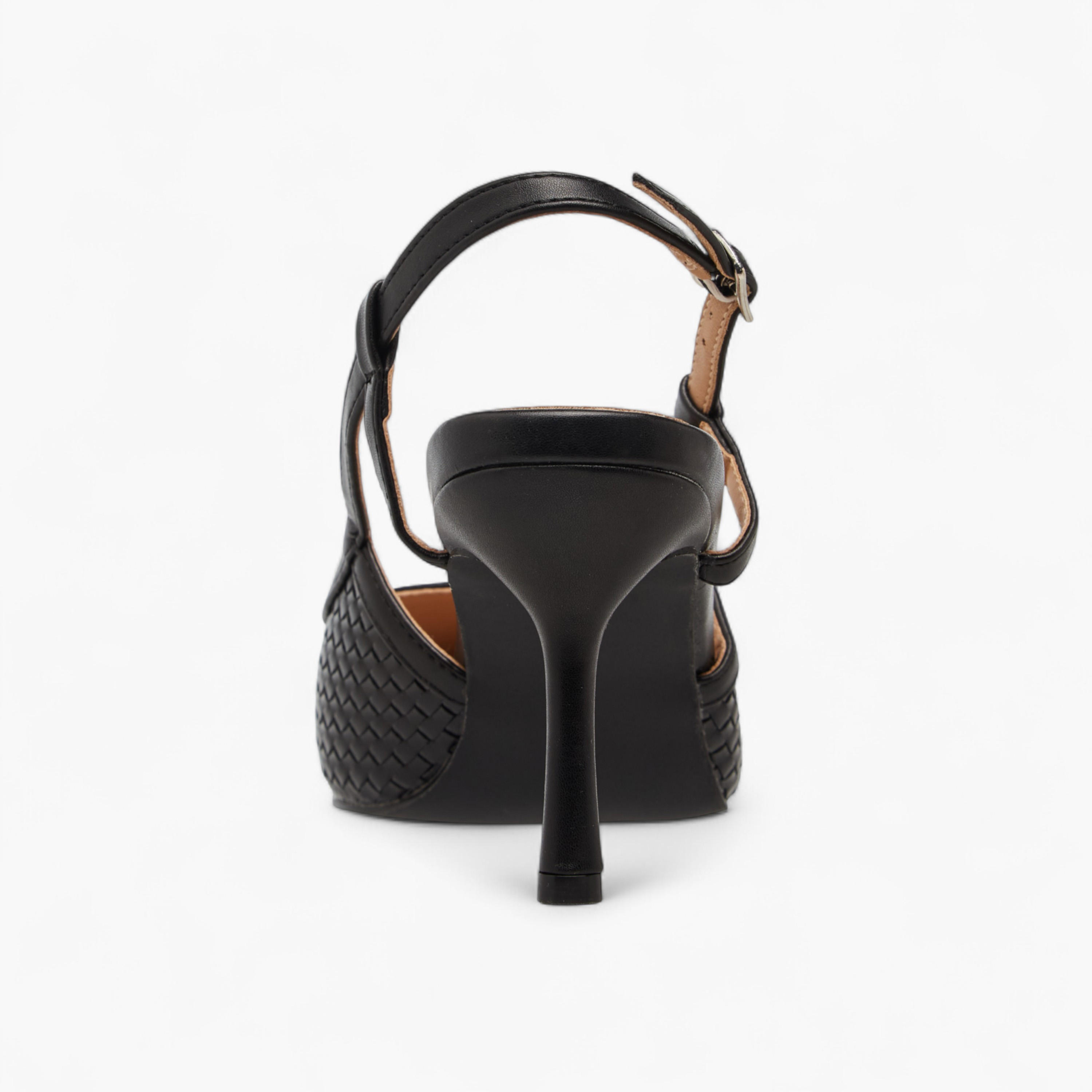 Flora Bella Textured Pointed Toe Shoes with Flared Heel and Buckle Closure-women-shoes-heels-image-5